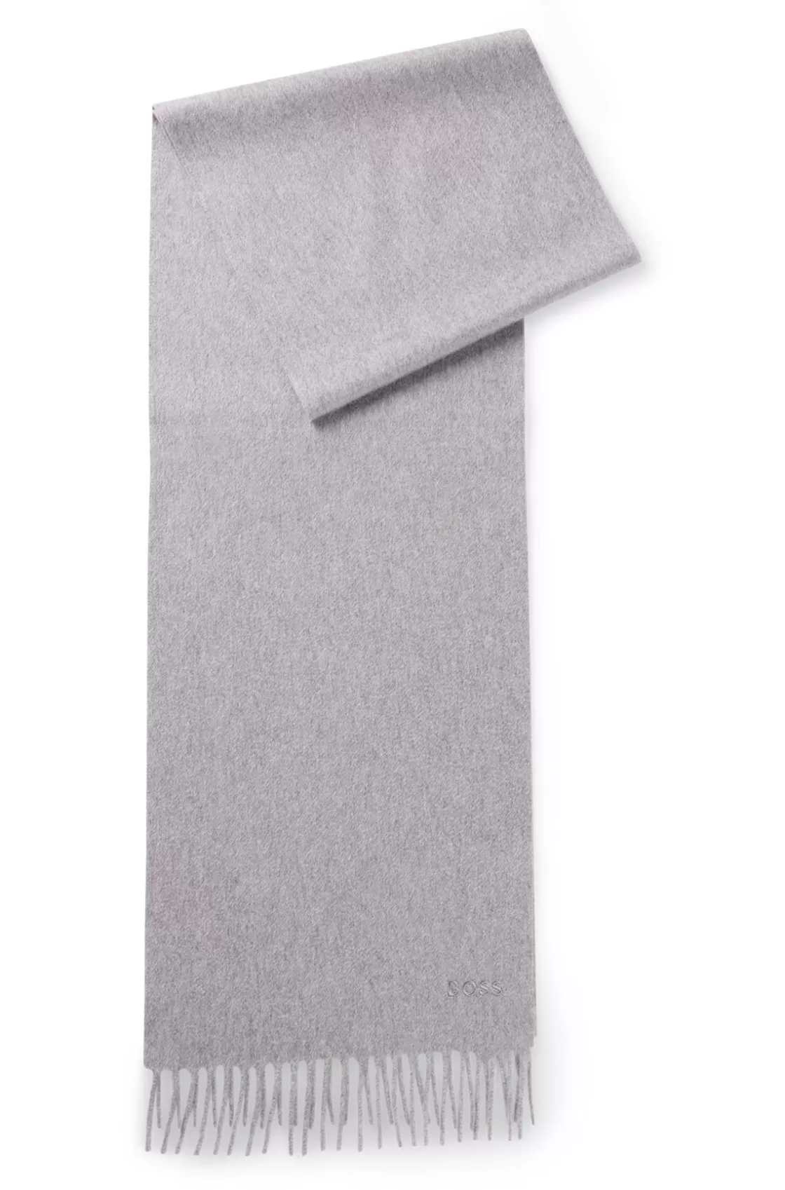HUGO BOSS Italian-cashmere Scarf With Fringing And Embroidered Logo Light Grey Fashion