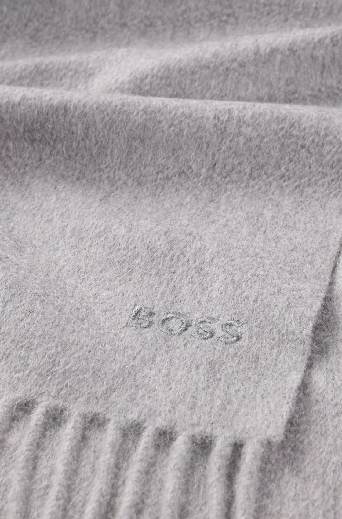 HUGO BOSS Italian-cashmere Scarf With Fringing And Embroidered Logo Light Grey Fashion