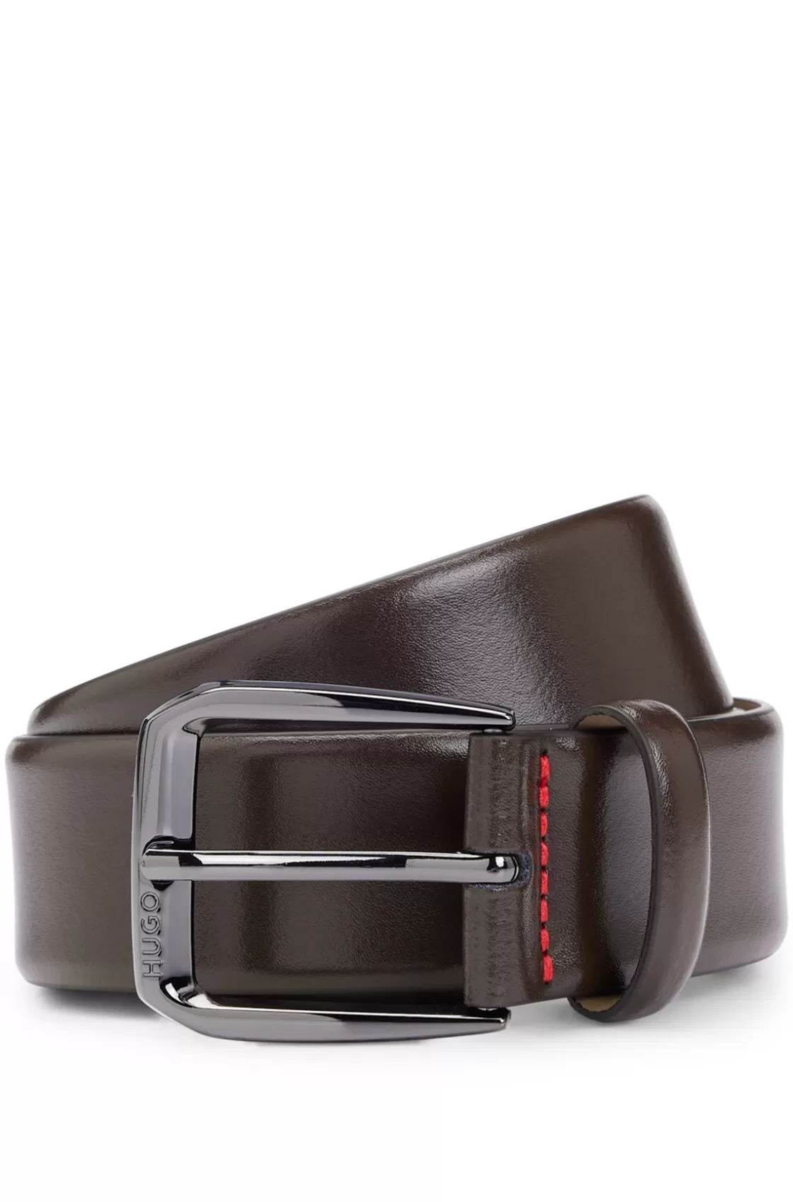 HUGO BOSS Italian-leather Belt With Branded Buckle Dark Brown Hot