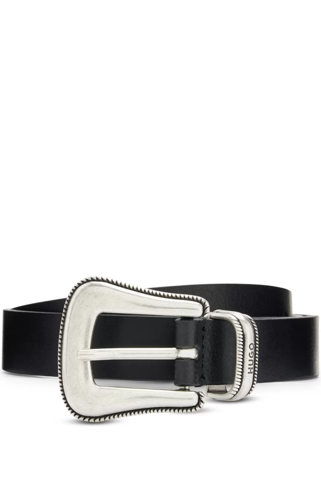 HUGO BOSS Italian-leather Belt With Branded Keeper Black Hot