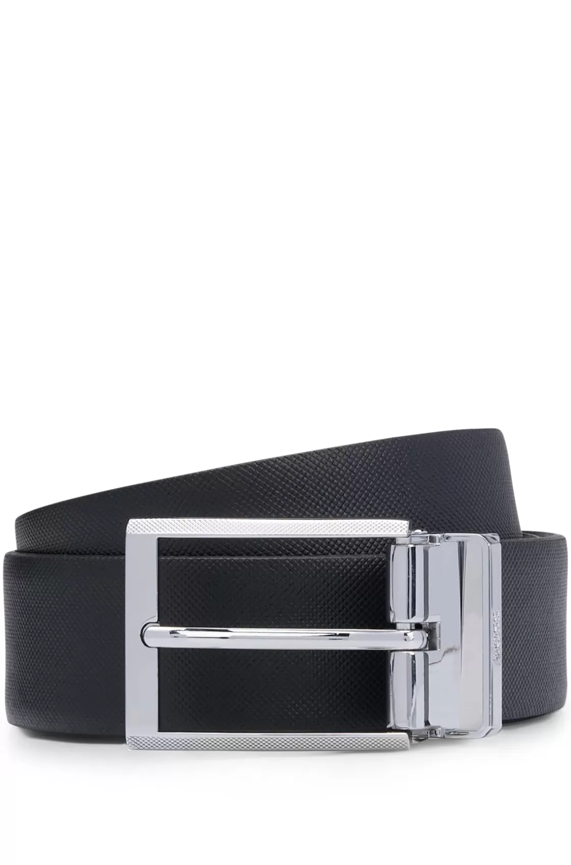HUGO BOSS Italian-leather Belt With Branded Keeper In Gift Box Black Store