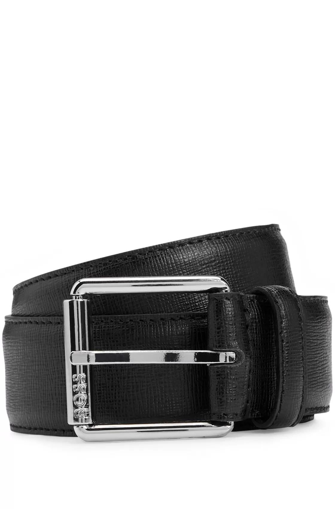 HUGO BOSS Italian-leather Belt With Branded Roller And Silver Hardware Black Cheap