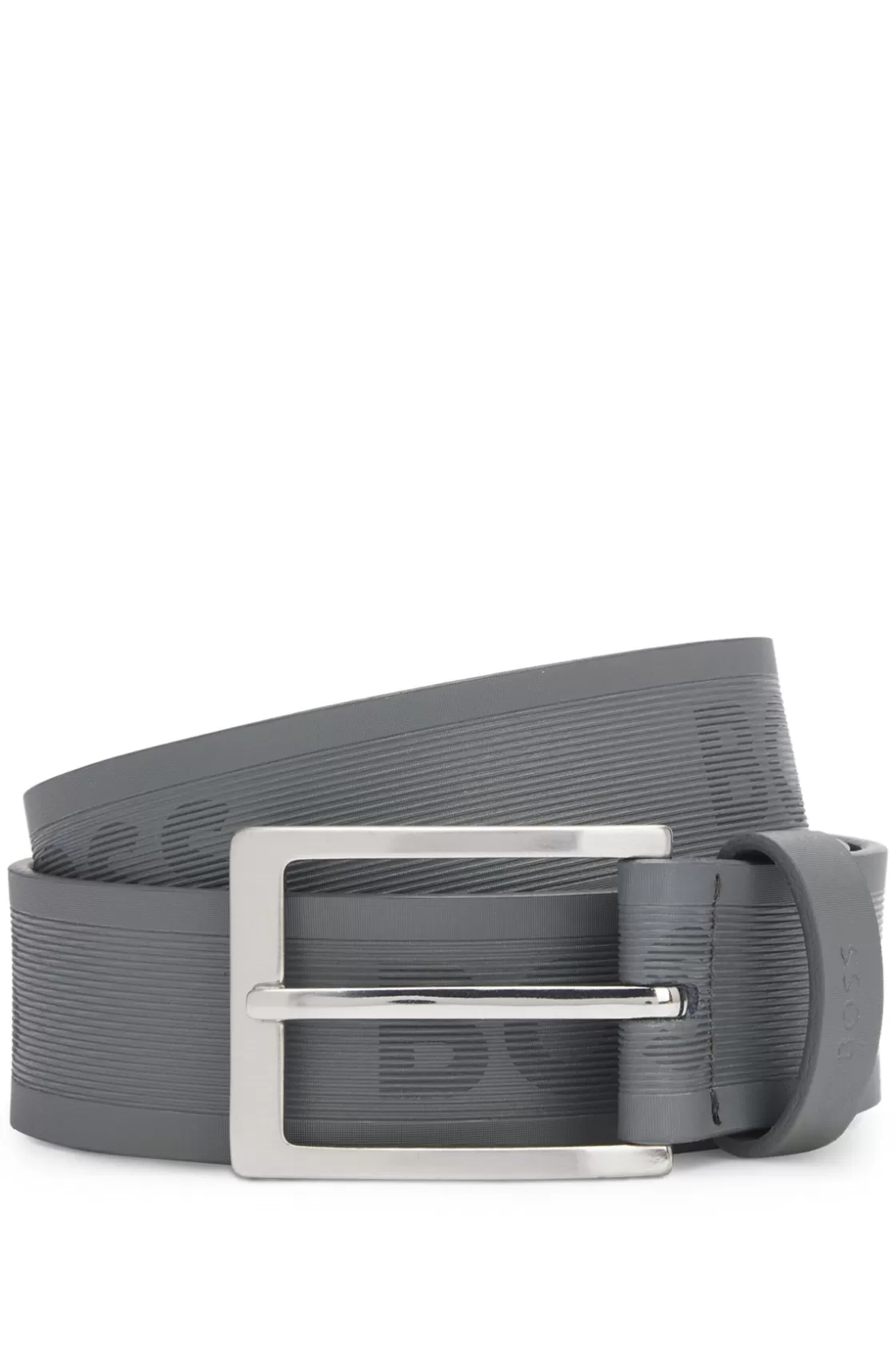 HUGO BOSS Italian-leather Belt With Brushed Silver Hardware Grey Clearance