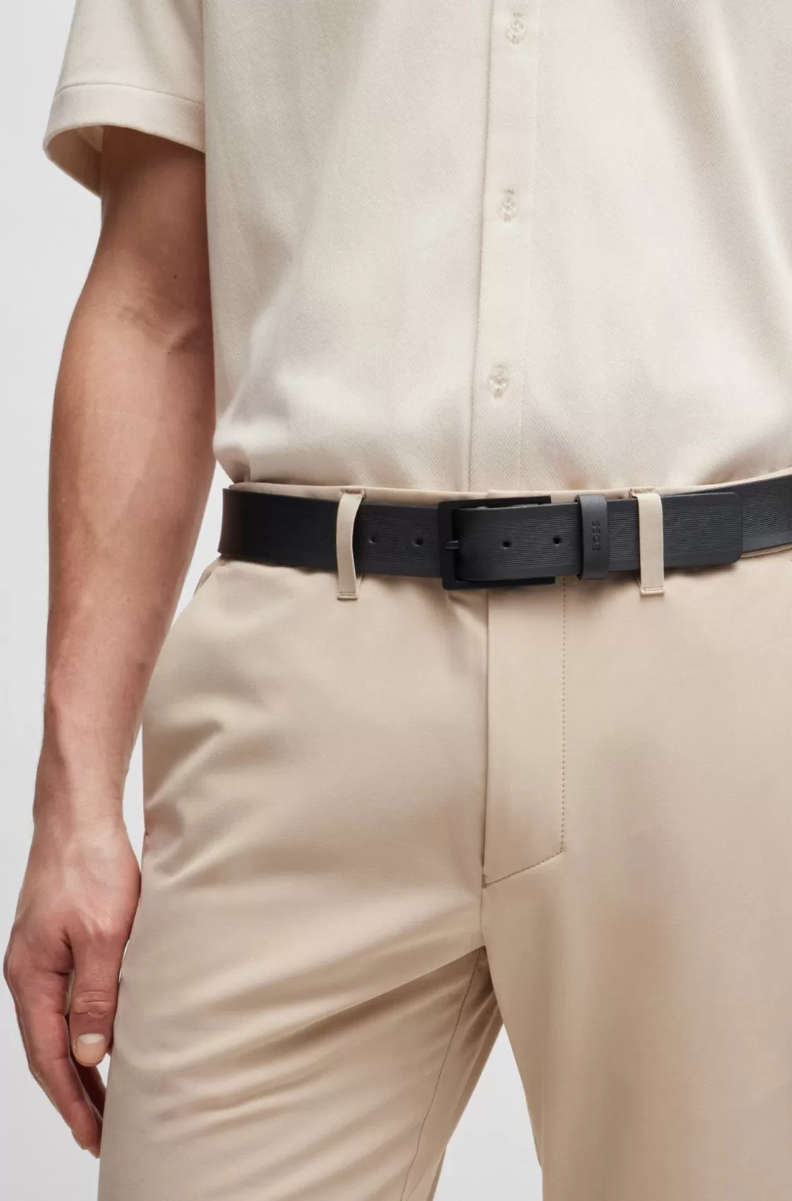 HUGO BOSS Italian-leather Belt With Brushed Silver Hardware Black Best Sale
