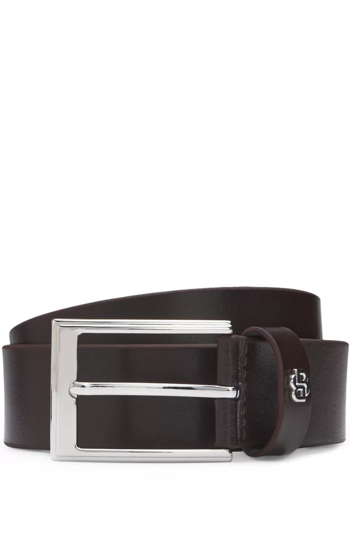 HUGO BOSS Italian-leather Belt With Double B Monogram Keeper Dark Brown Best Sale