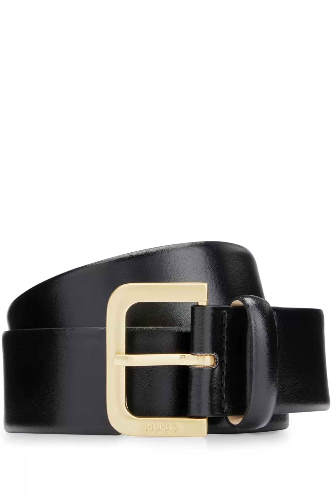 HUGO BOSS Italian-leather Belt With Engraved Pin Buckle Black Flash Sale