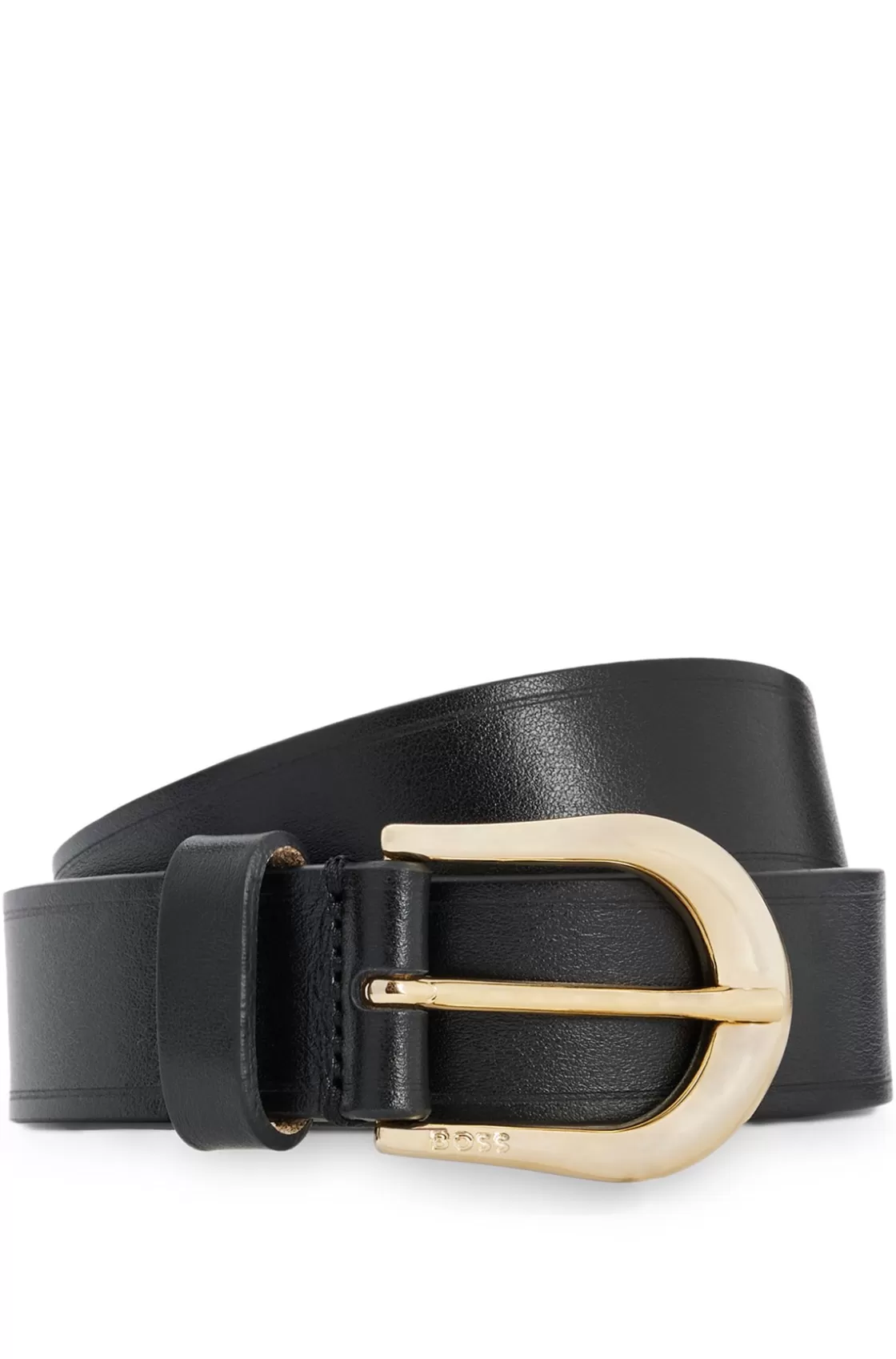 HUGO BOSS Italian-leather Belt With Ice-gold-tone Eyelets Black Fashion