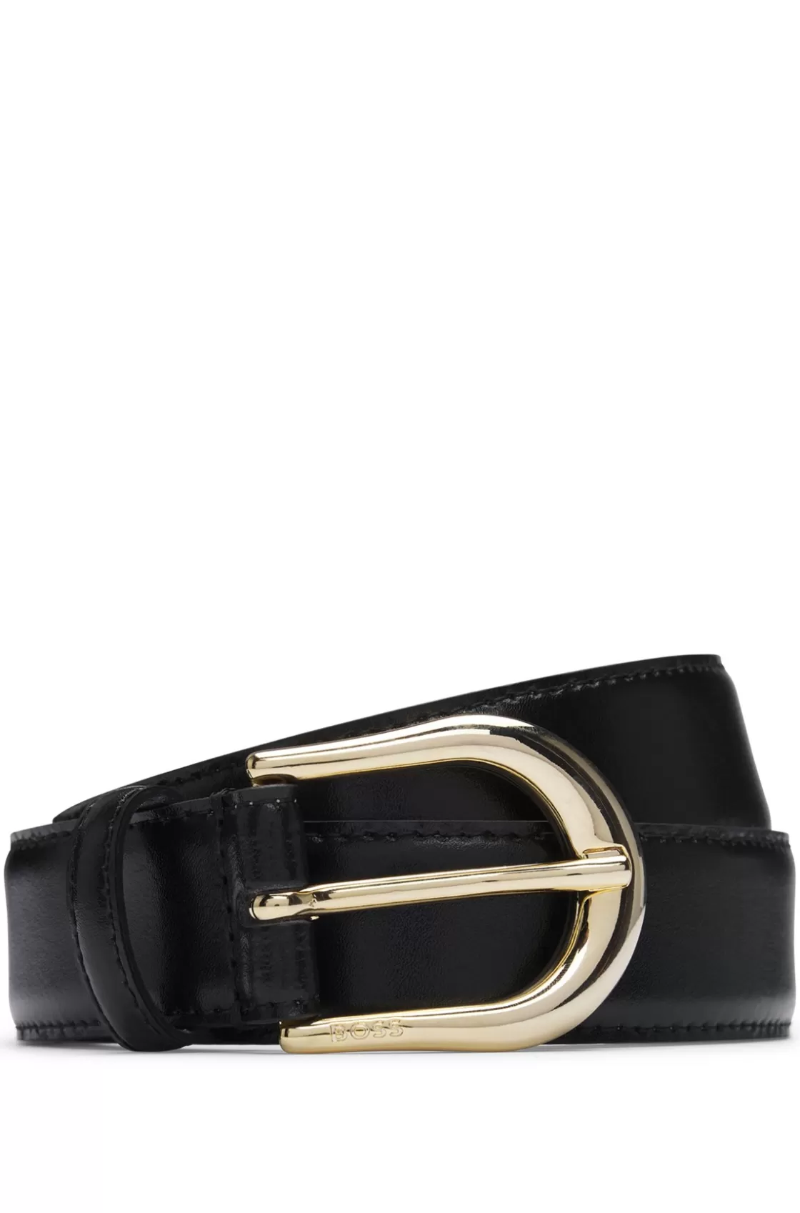 HUGO BOSS Italian-leather Belt With Logo Buckle Black Outlet