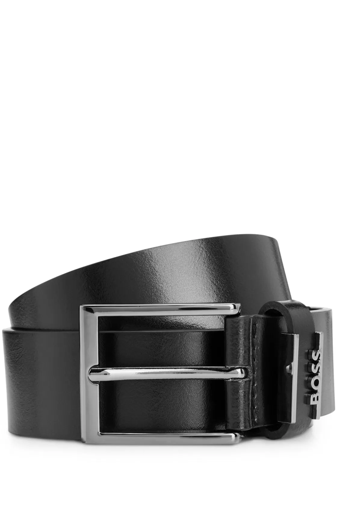HUGO BOSS Italian-leather Belt With Logo Keeper Black New