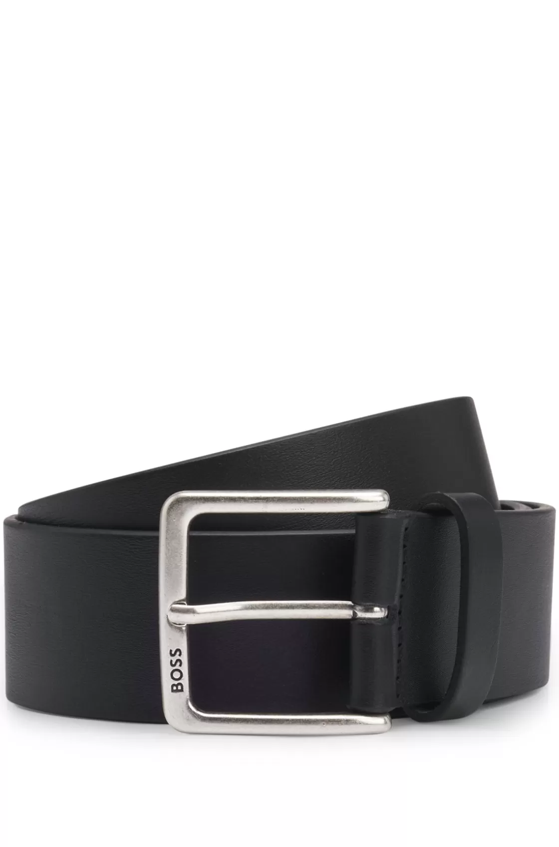 HUGO BOSS Italian-leather Belt With Polished Branded Buckle Black Outlet