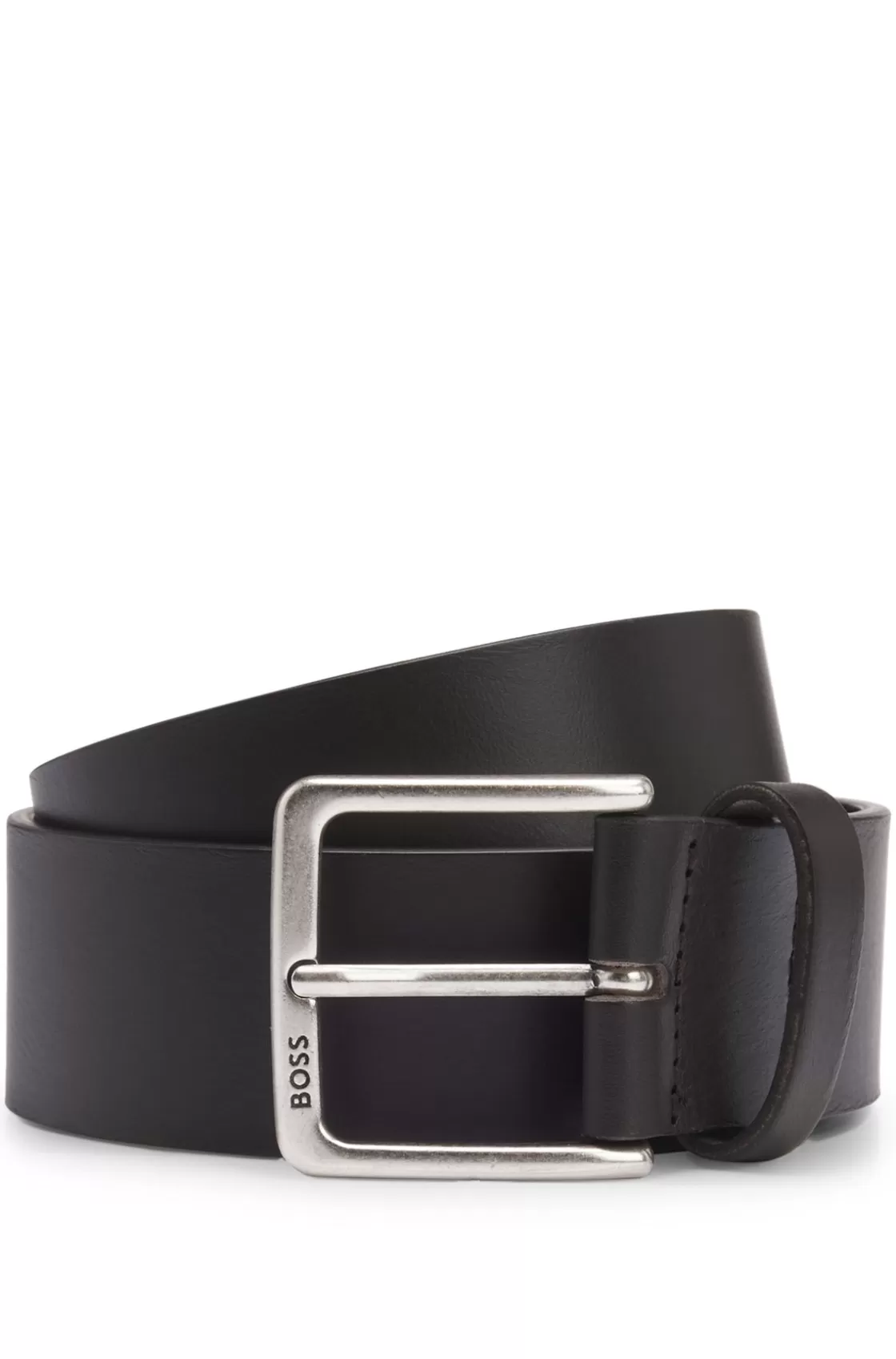 HUGO BOSS Italian-leather Belt With Polished Branded Buckle Dark Brown Cheap