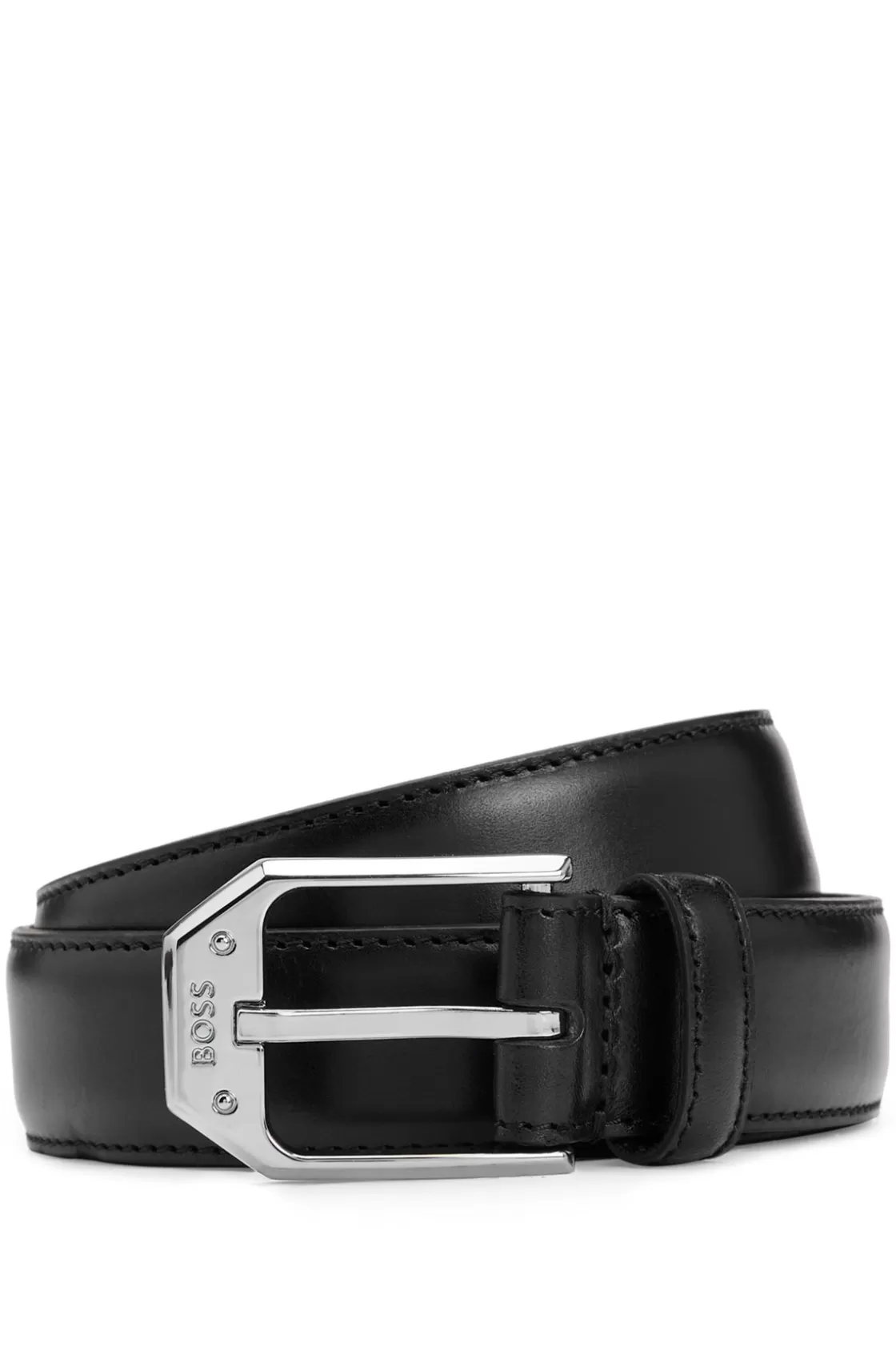 HUGO BOSS Italian-leather Belt With Polished Silverware Logo Black Cheap