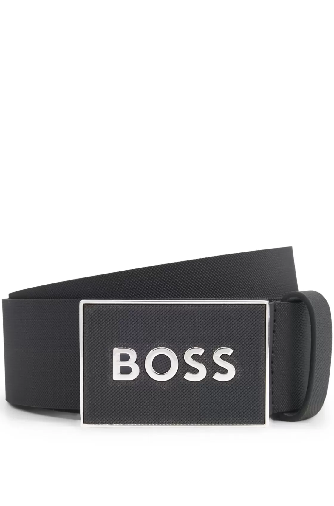 HUGO BOSS Italian-leather Belt With Textured Plaque Buckle Black Cheap