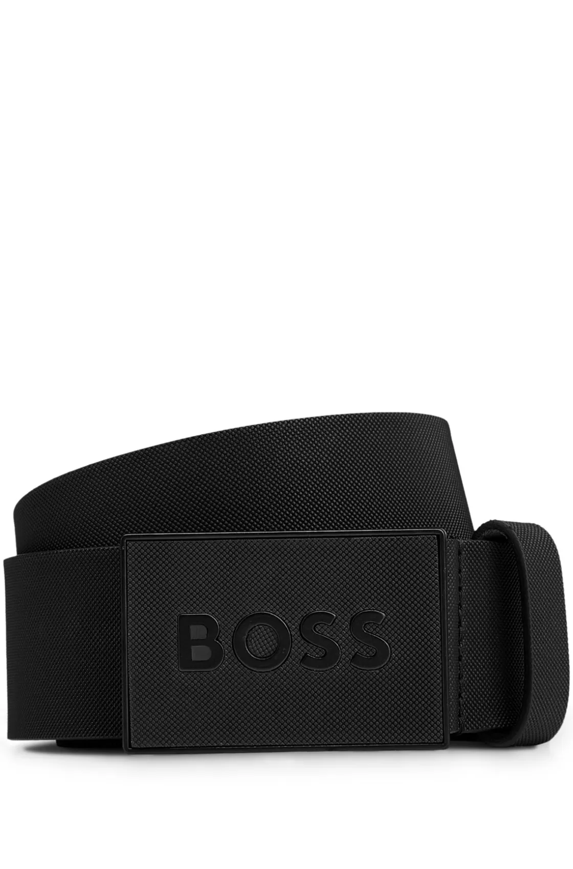 HUGO BOSS Italian-leather Belt With Textured Plaque Buckle Black Cheap