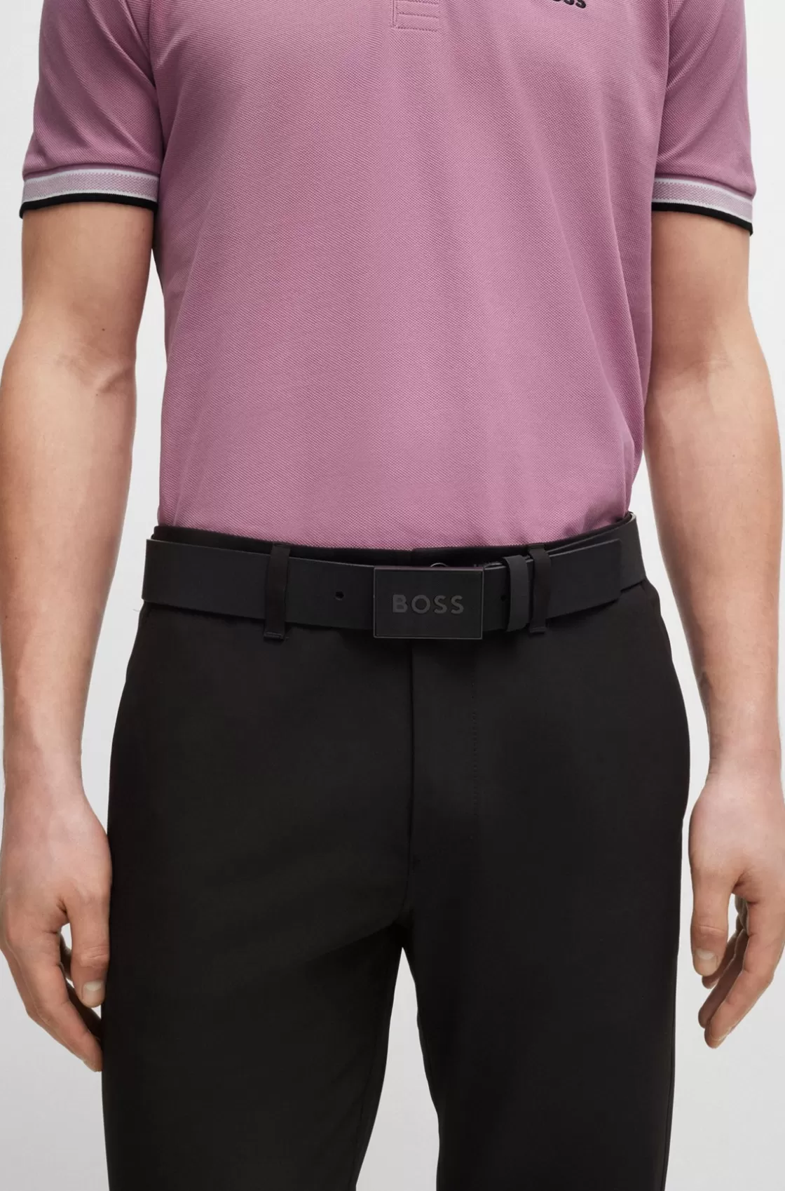 HUGO BOSS Italian-leather Belt With Textured Plaque Buckle Black Cheap