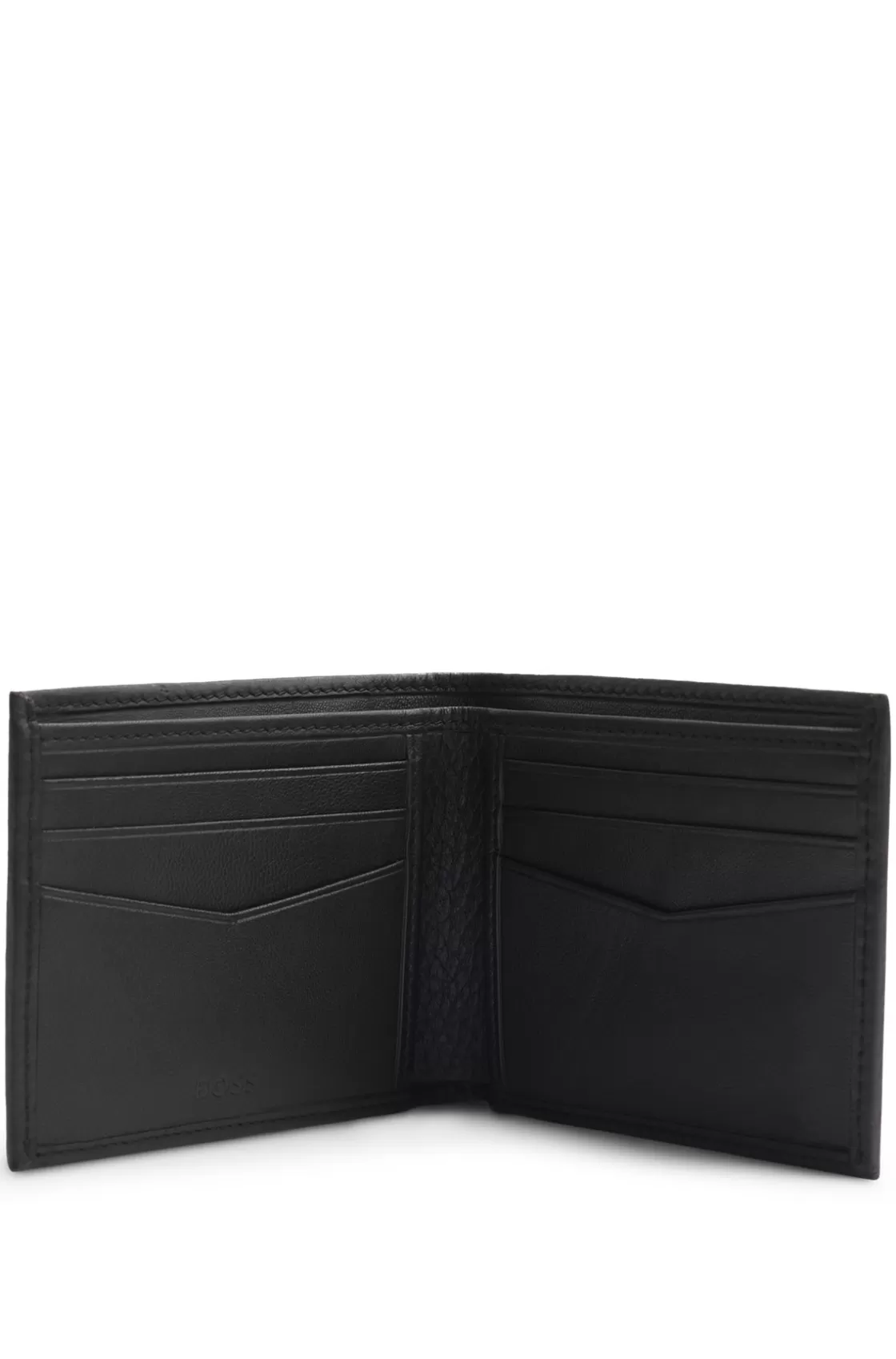 HUGO BOSS Italian-leather Card Holder With Logo Lettering Black Clearance