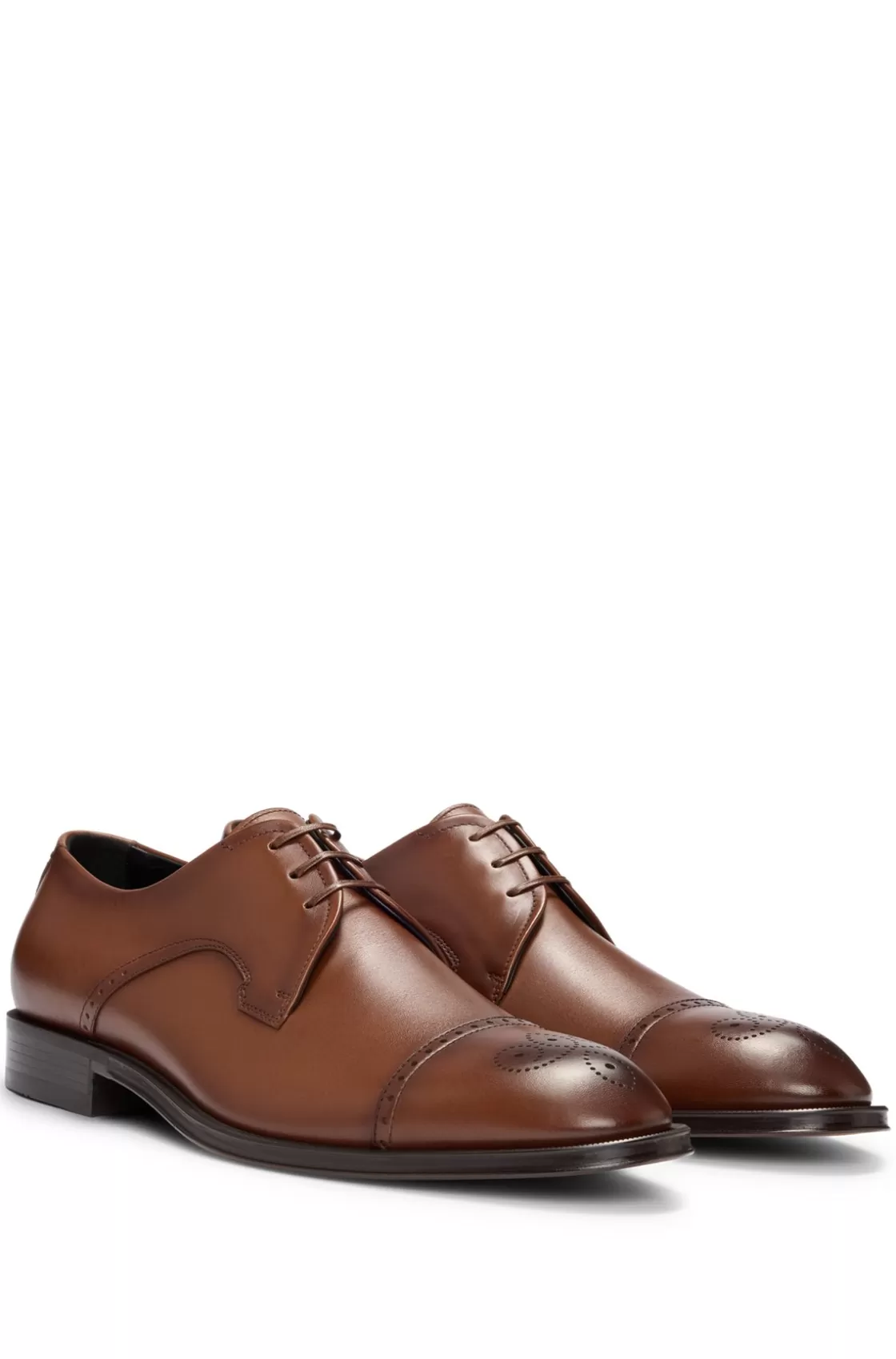 HUGO BOSS Italian-leather Derby Shoes With Cap Toe Brown Online
