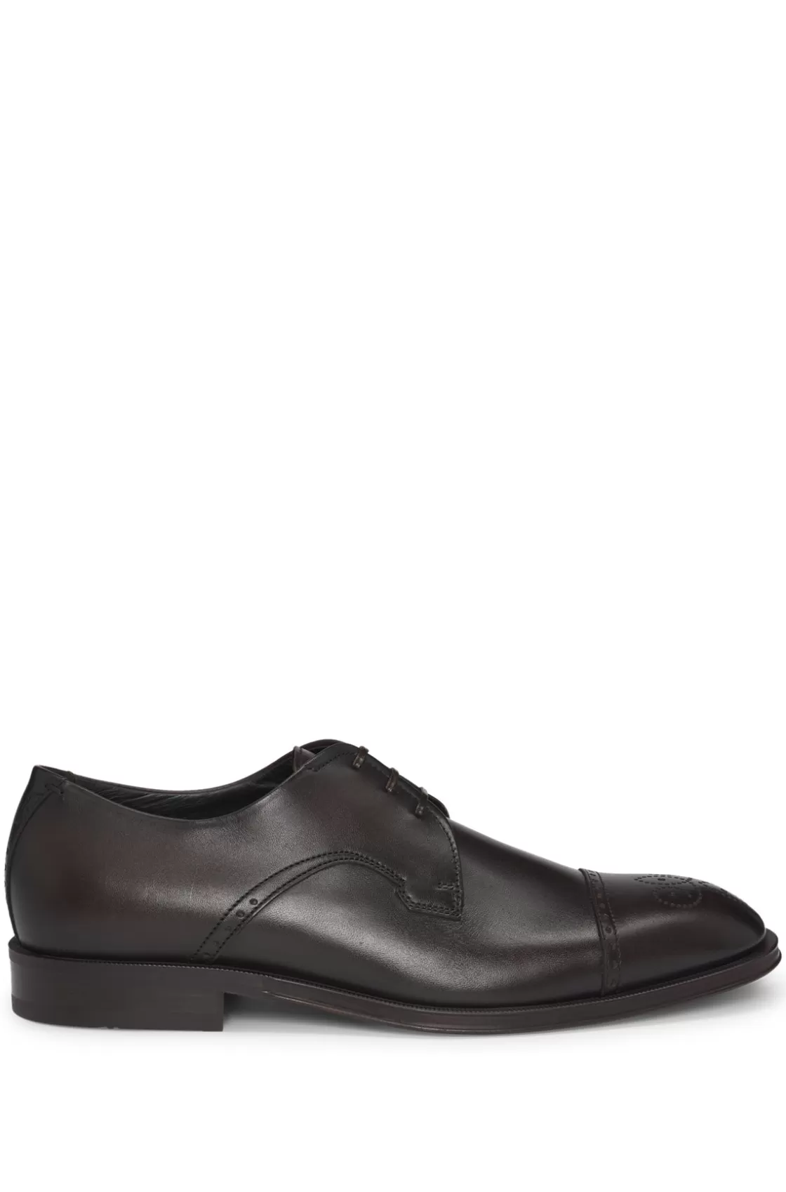 HUGO BOSS Italian-leather Derby Shoes With Cap Toe Dark Brown Cheap