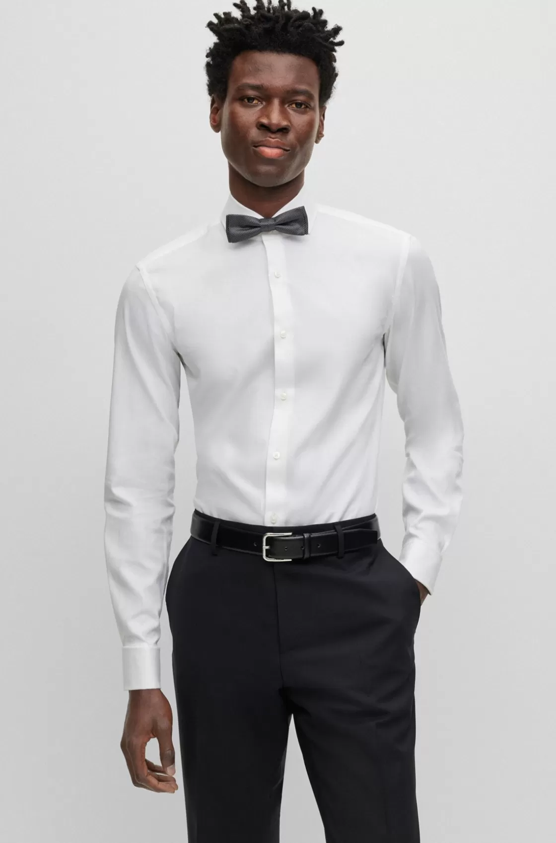 HUGO BOSS Italian-made Bow Tie In Micro-pattern Silk Jacquard Silver Sale