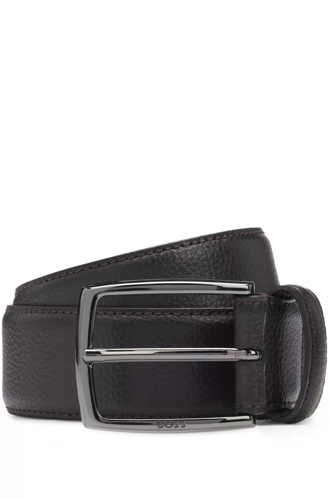 HUGO BOSS Italian-made Grained-leather Belt With Logo Buckle Dark Brown Clearance