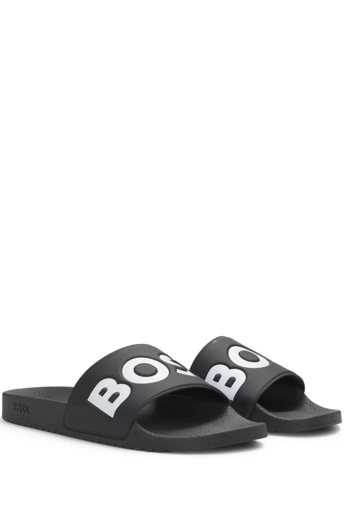HUGO BOSS Italian-made Slides With Large Logo Detail Black Flash Sale