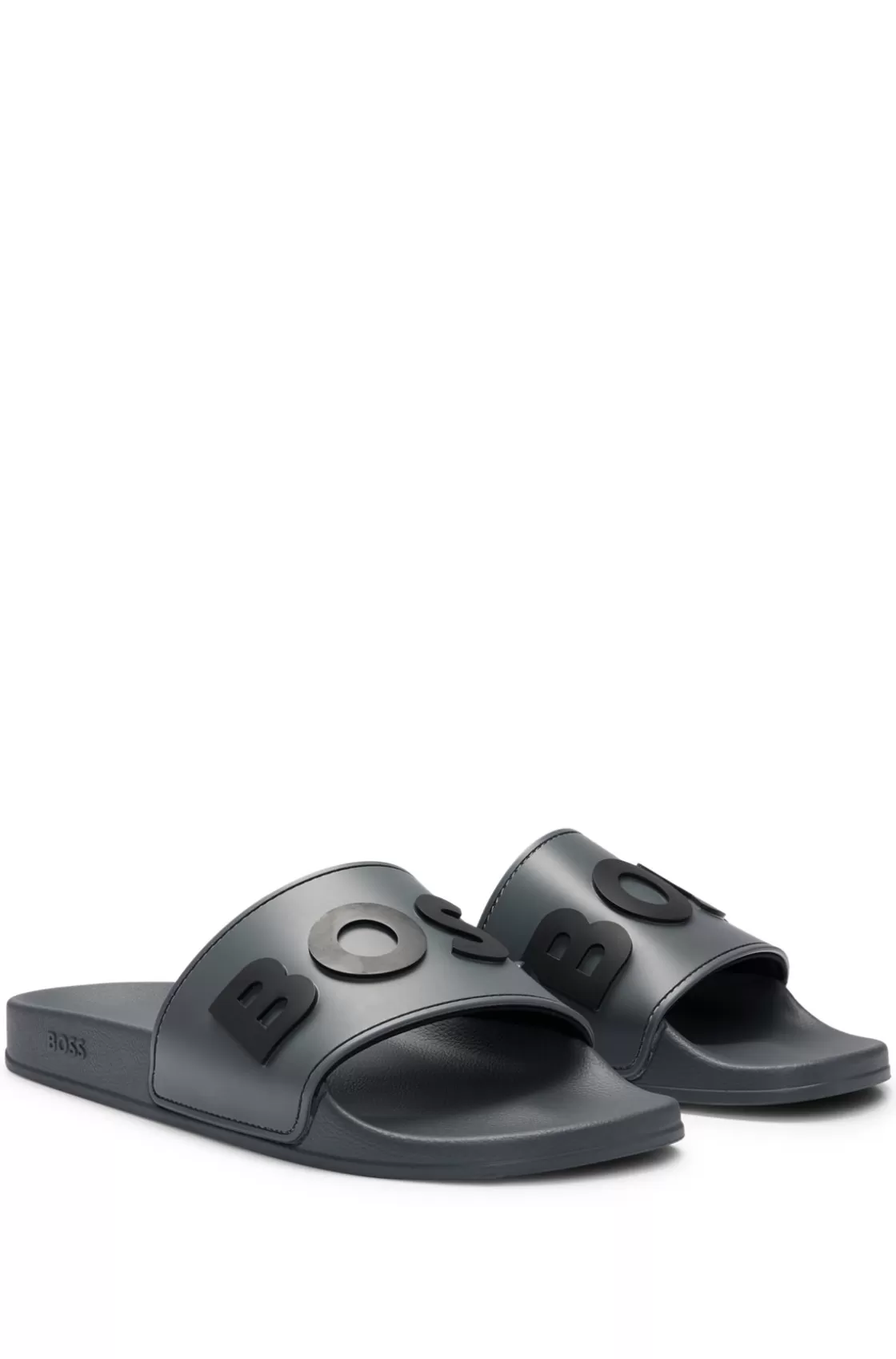 HUGO BOSS Italian-made Slides With Raised Logo Dark Grey Outlet