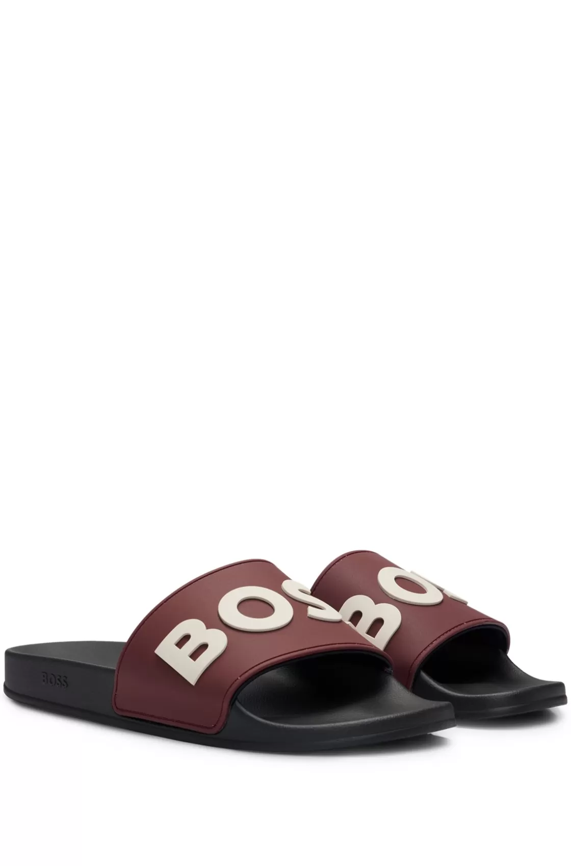 HUGO BOSS Italian-made Slides With Raised Logo Dark Red Hot