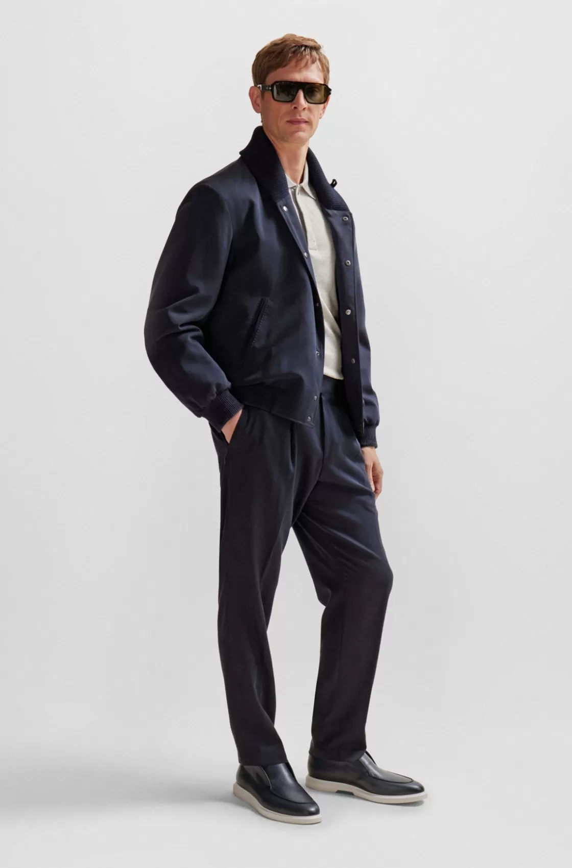 HUGO BOSS Italian-made Slip-on Desert Boots In Leather Dark Blue Clearance
