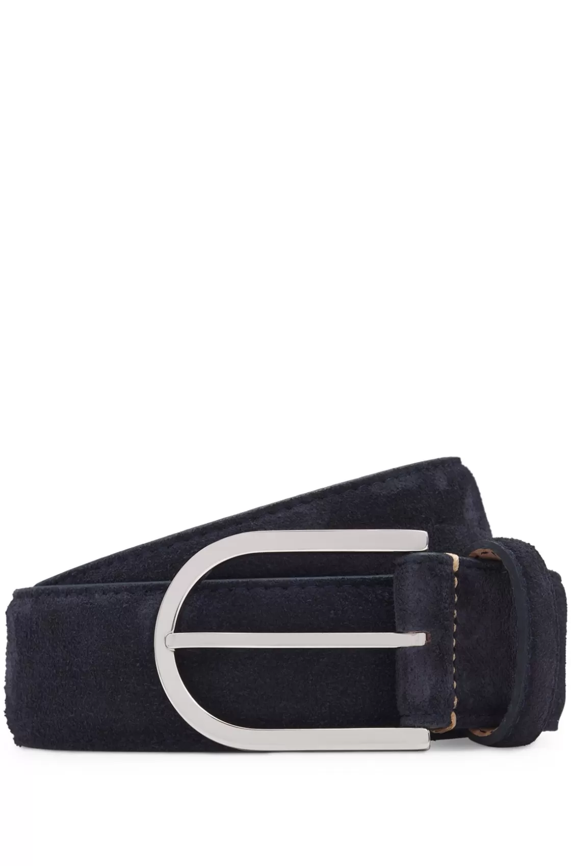 HUGO BOSS Italian-suede Belt With Rounded Brass Buckle Dark Blue Cheap