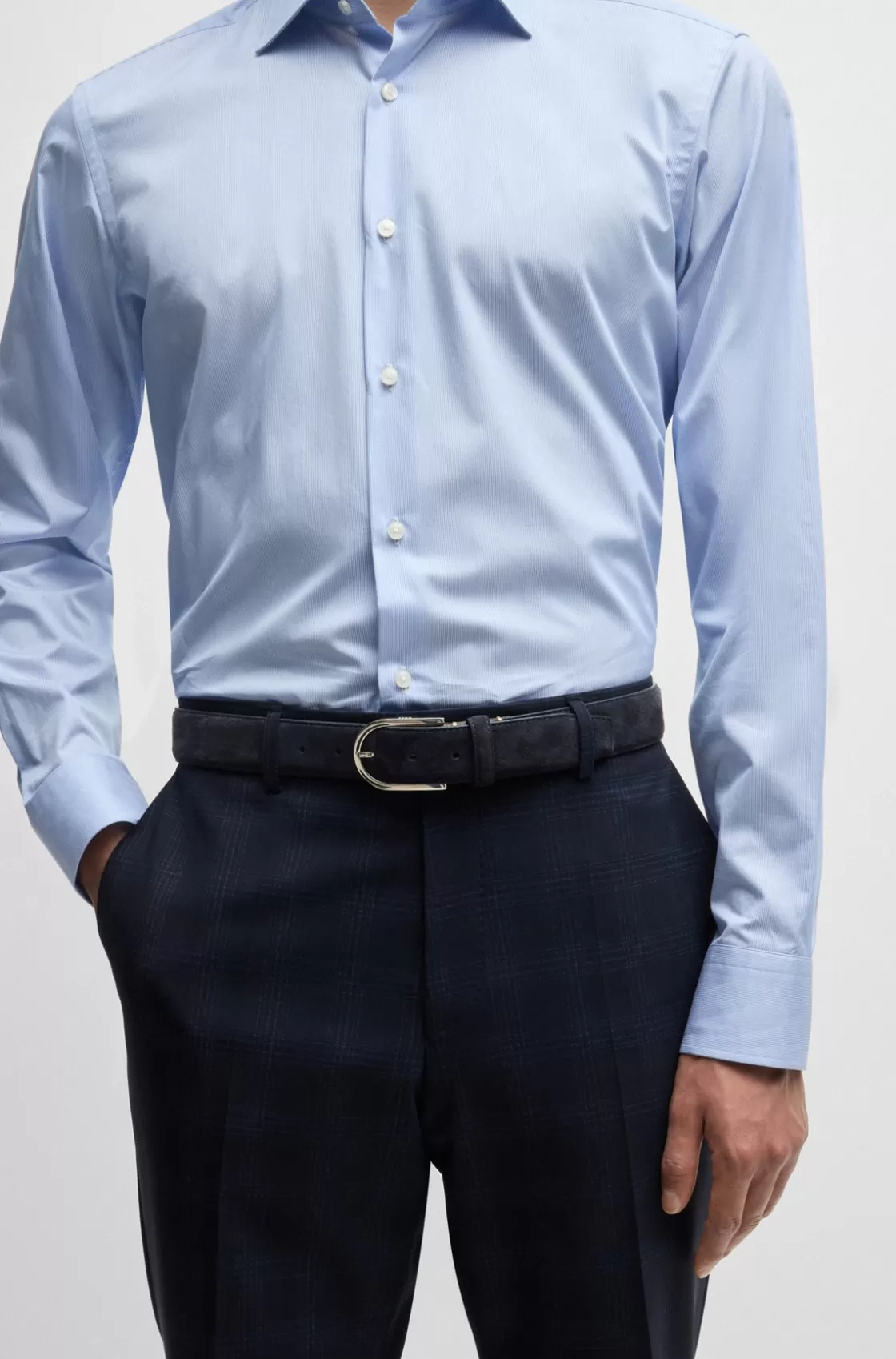HUGO BOSS Italian-suede Belt With Rounded Brass Buckle Dark Blue Cheap