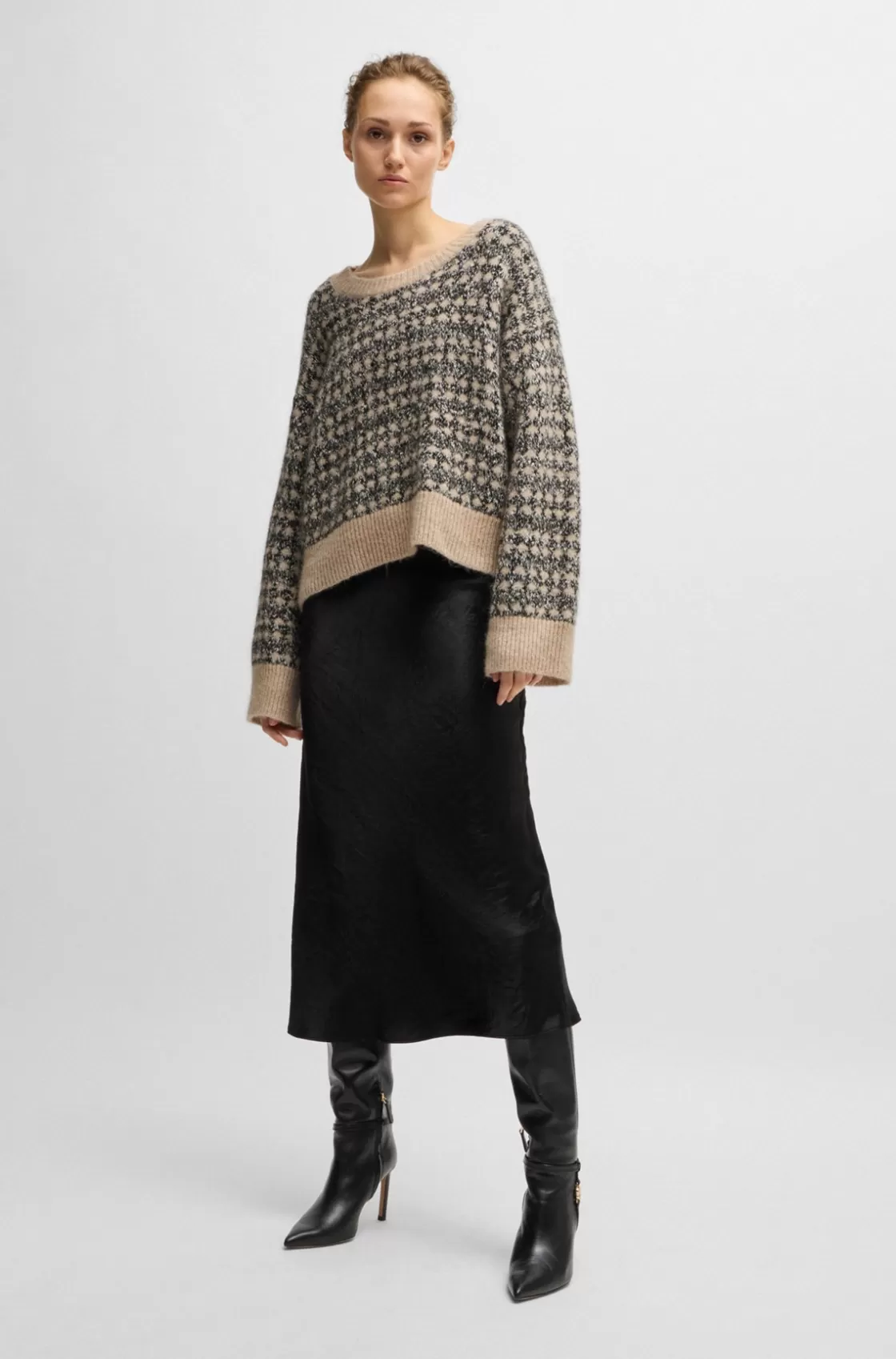 HUGO BOSS Jacquard-knit Sweater With Three-colored Yarn Patterned Cheap