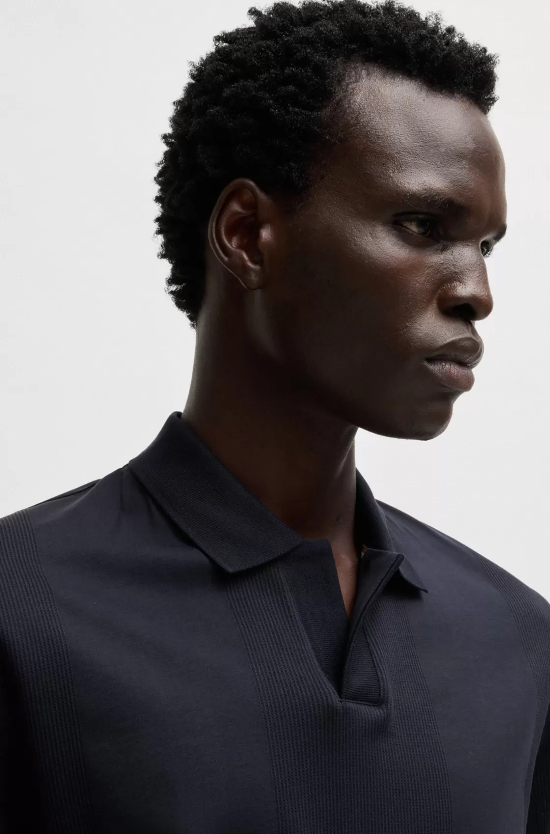 HUGO BOSS Johnny-collar Polo Shirt In Mixed-structure Cotton Dark Blue Best Sale