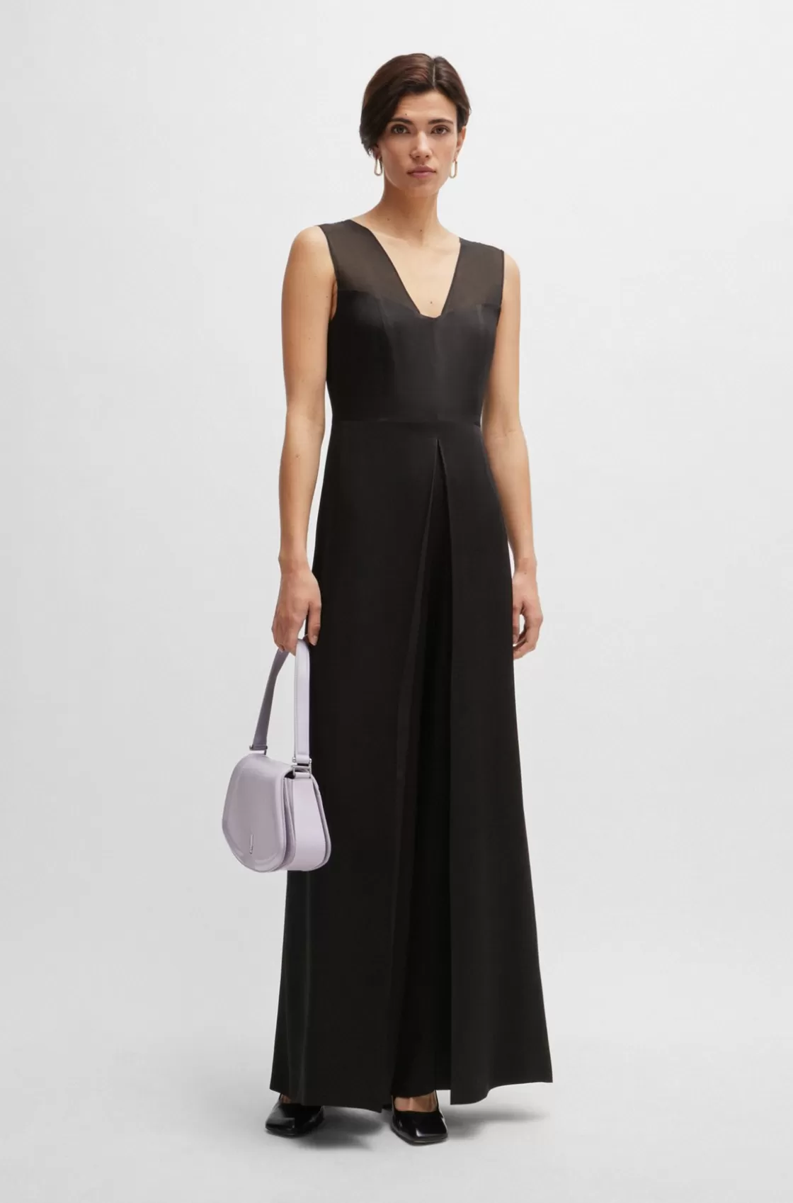HUGO BOSS Jumpsuit In Lustrous Fabric With Layered Effect Black Outlet