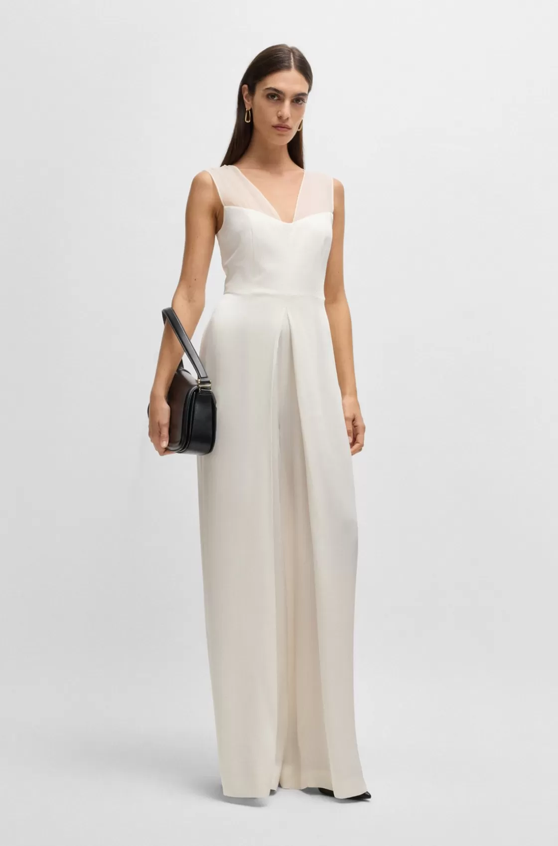 HUGO BOSS Jumpsuit In Lustrous Fabric With Layered Effect White Cheap