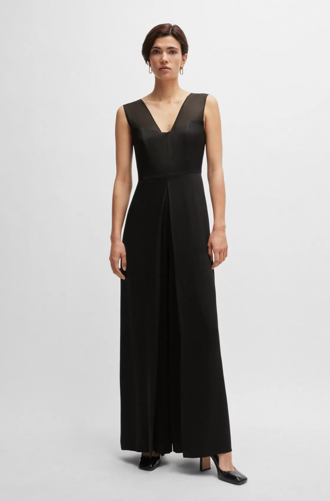 HUGO BOSS Jumpsuit In Lustrous Fabric With Layered Effect Black Outlet