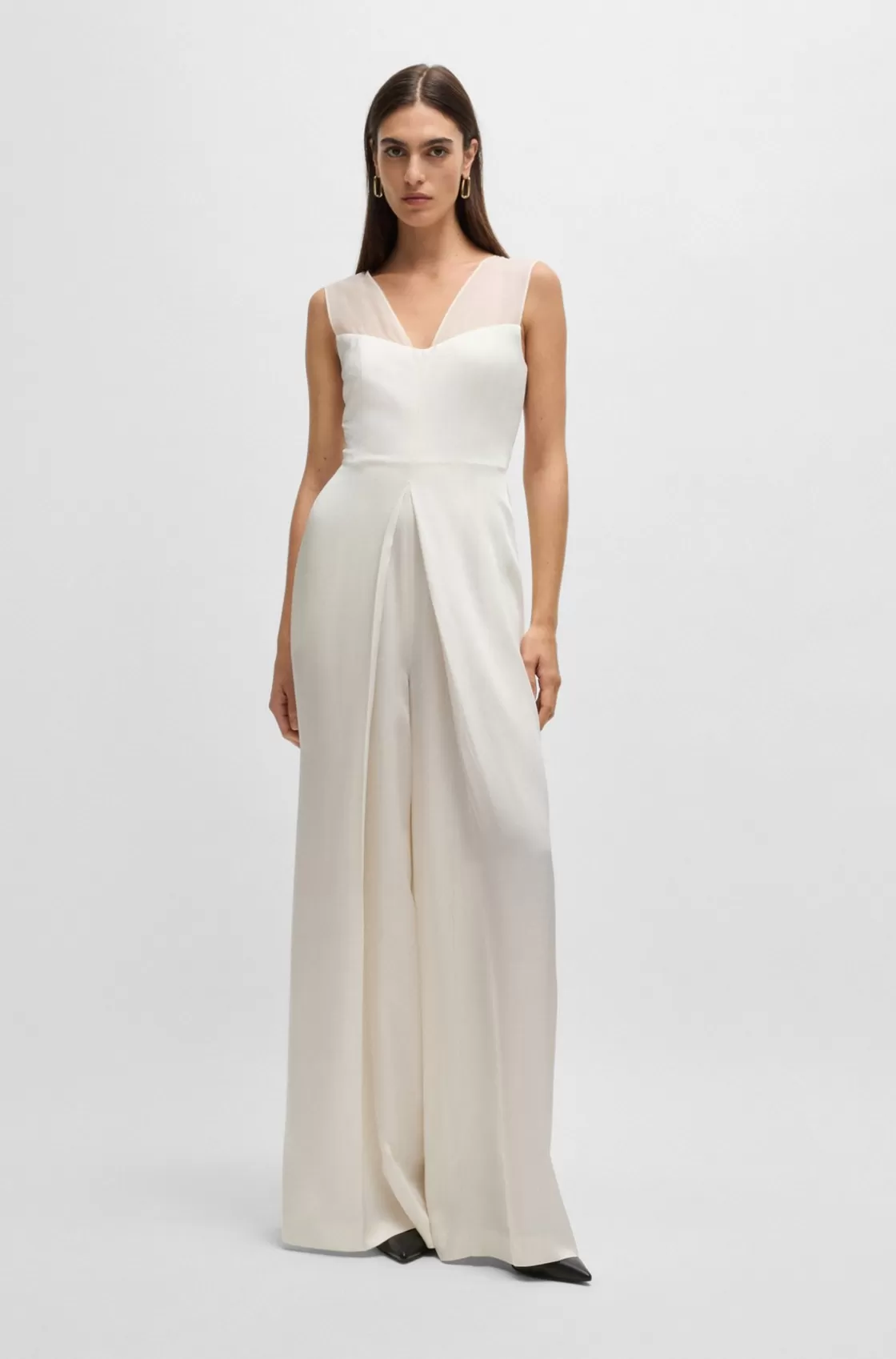 HUGO BOSS Jumpsuit In Lustrous Fabric With Layered Effect White Cheap
