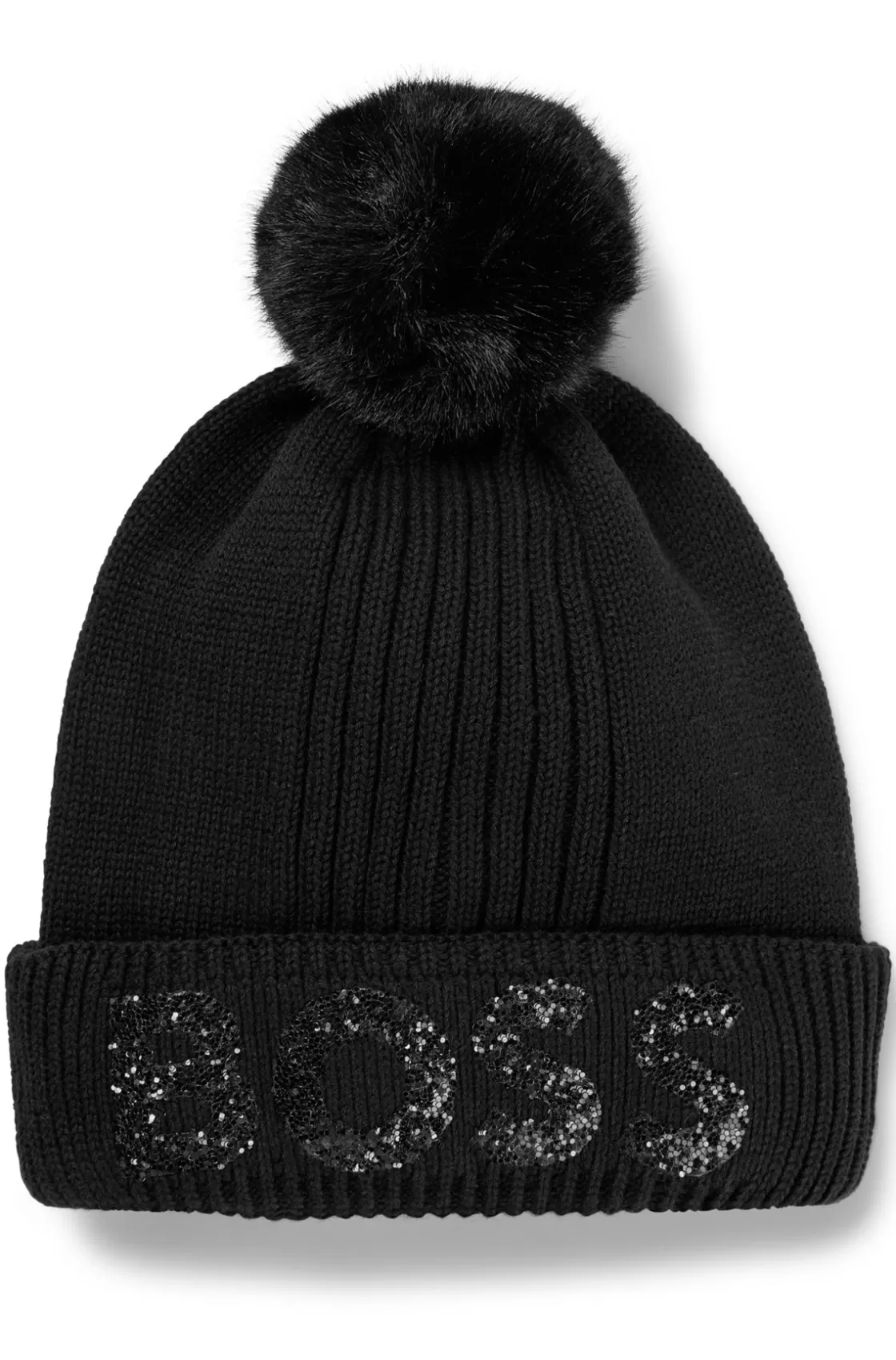 HUGO BOSS Kids' Beanie Hat In Knitted Cotton With Glitter Logo Black Outlet