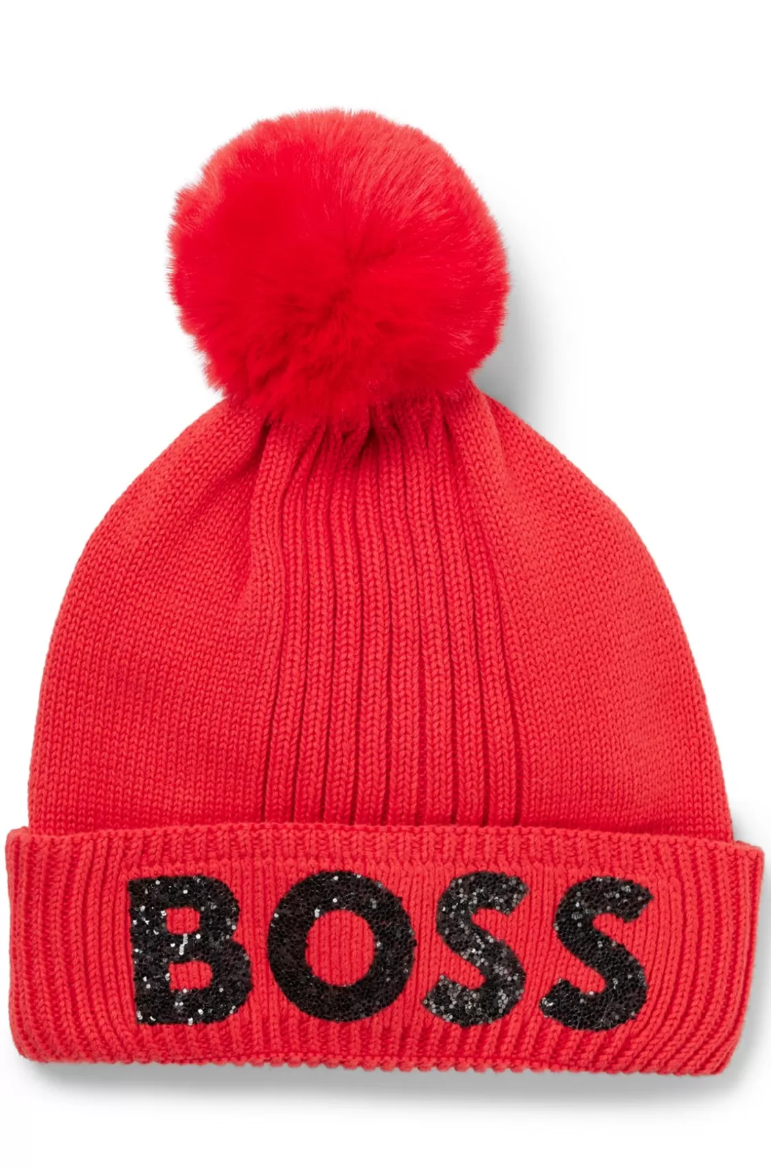 HUGO BOSS Kids' Beanie Hat In Knitted Cotton With Glitter Logo Red Online