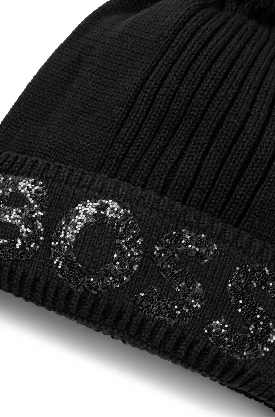 HUGO BOSS Kids' Beanie Hat In Knitted Cotton With Glitter Logo Black Outlet