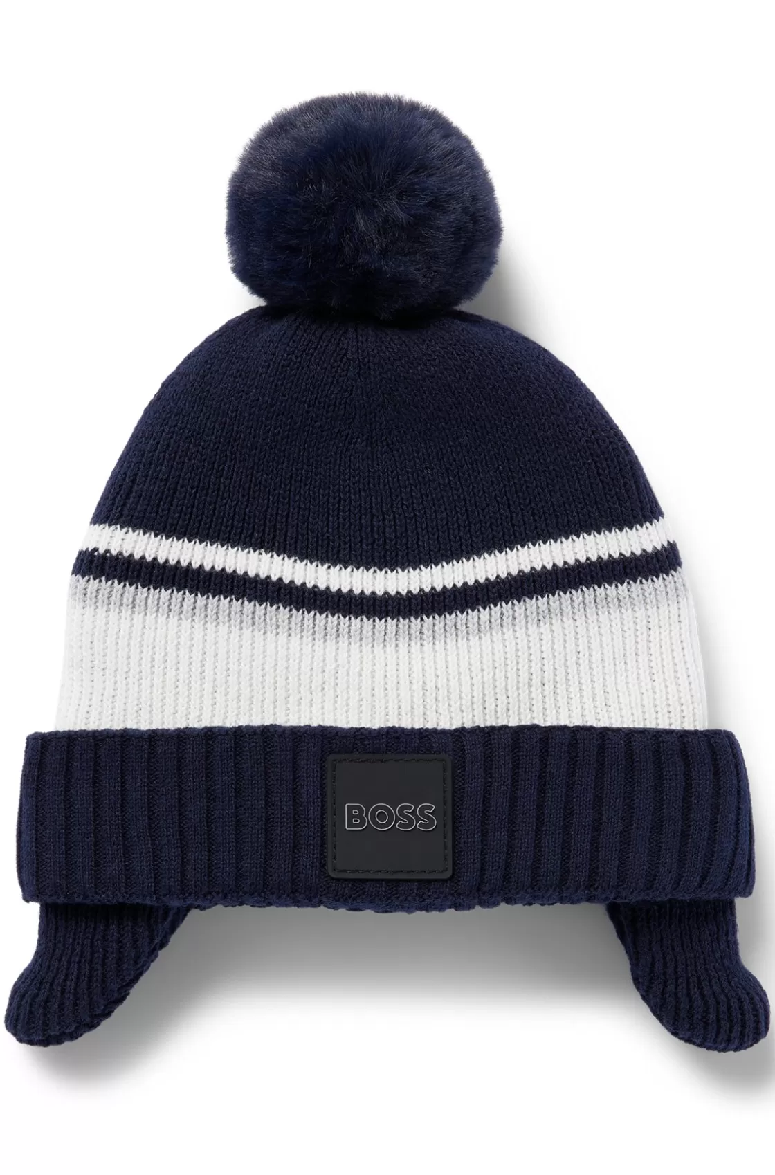 HUGO BOSS Kids' Beanie Hat In Knitted Cotton With Pompom Dark Blue Sale