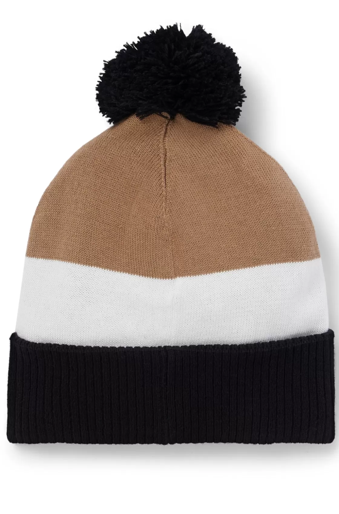 HUGO BOSS Kids' Beanie Hat In Knitted Cotton With Pompom Brown Fashion