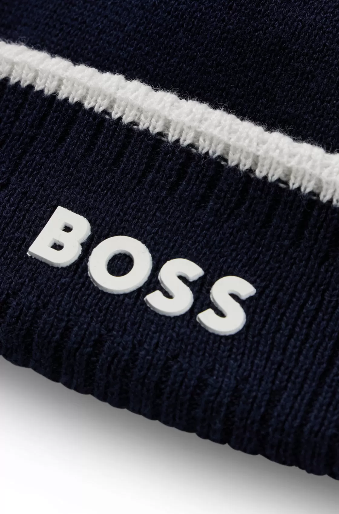 HUGO BOSS Kids' Beanie Hat In Knitted Cotton With Rubber Logo Dark Blue New