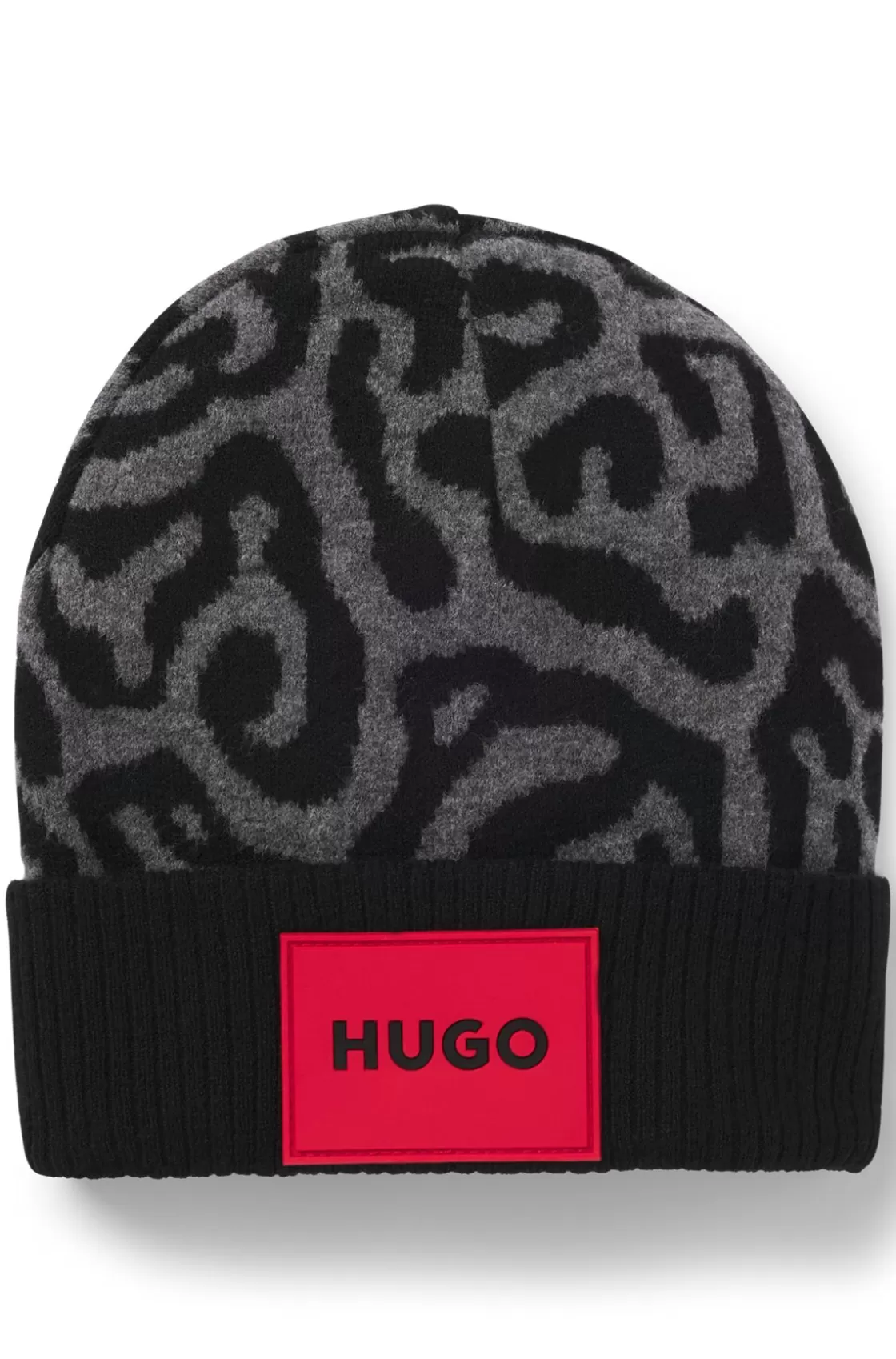 HUGO BOSS Kids' Beanie Hat With Jacquard-woven Cheetah Pattern Black Online