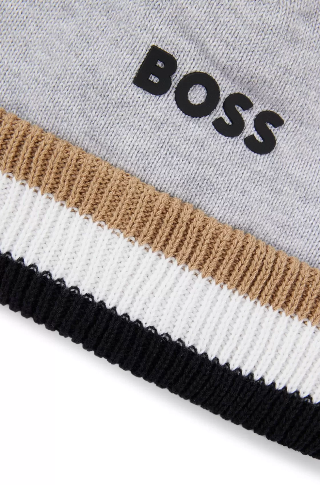HUGO BOSS Kids' Beanie Hat With Logo Print And Pompom Light Grey Clearance