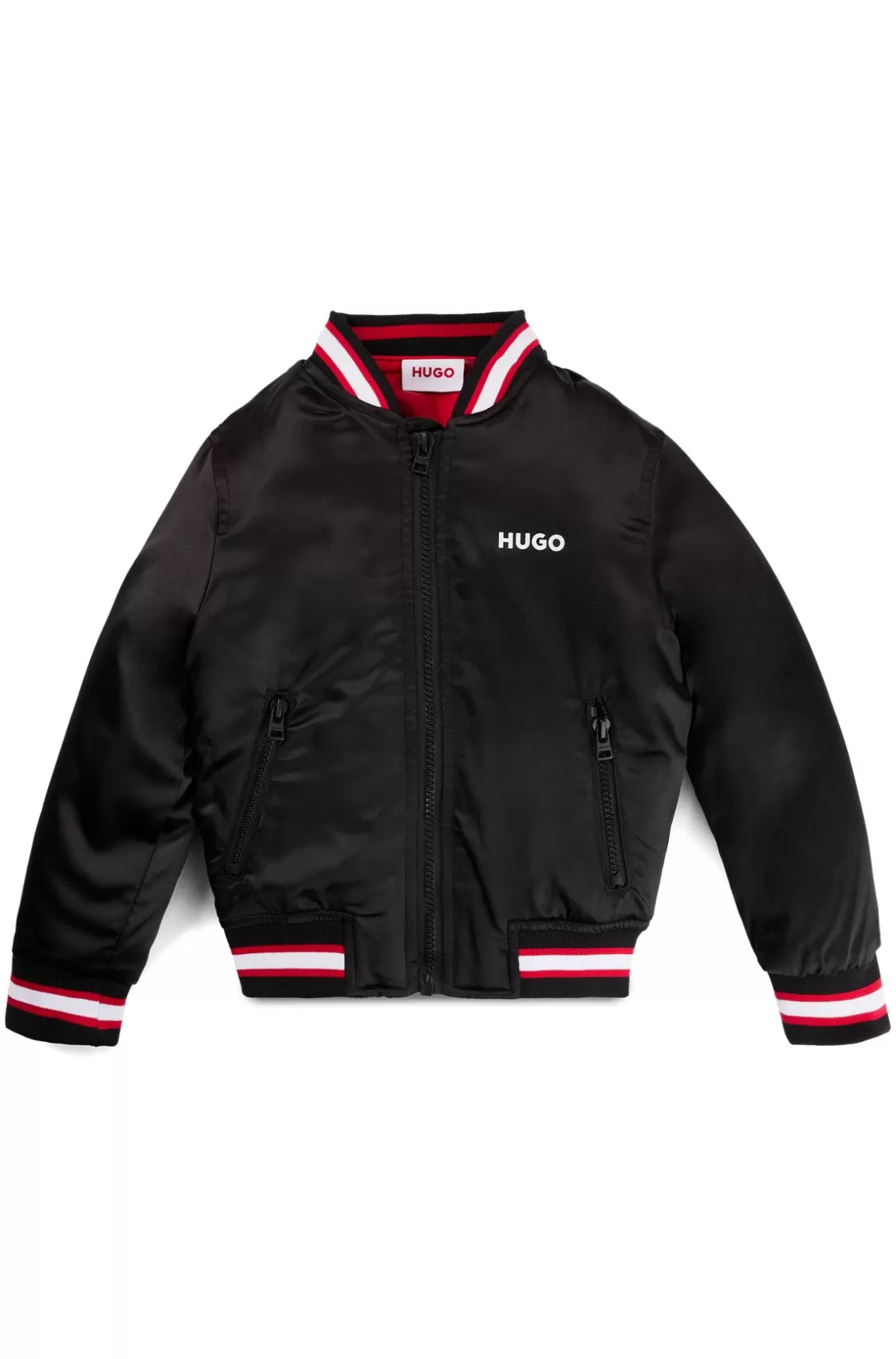 HUGO BOSS Kids' Bomber Jacket In Stretch Satin With Double Logo Black Sale