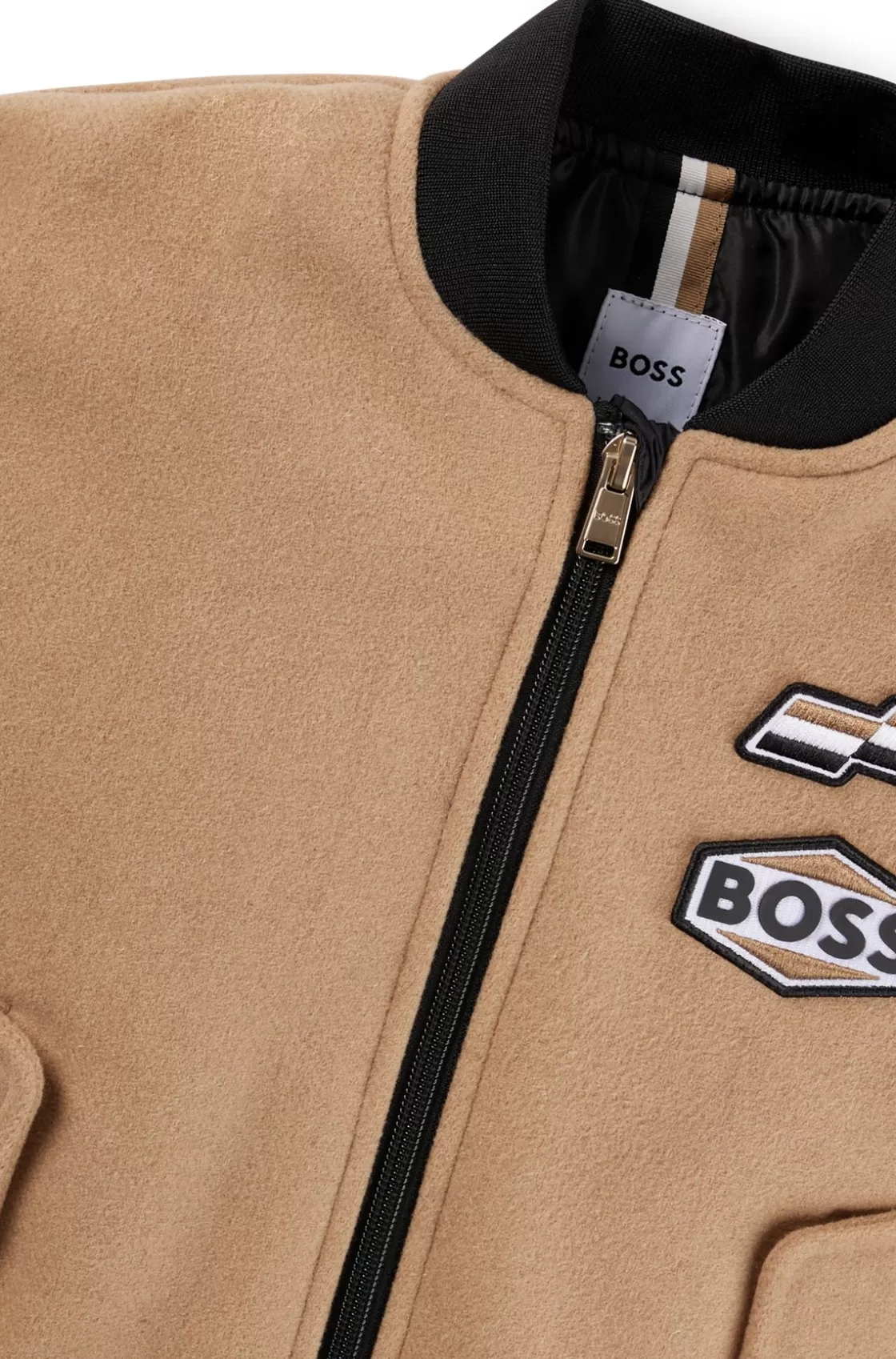 HUGO BOSS Kids' Bomber Jacket With Branded Patches Brown Best