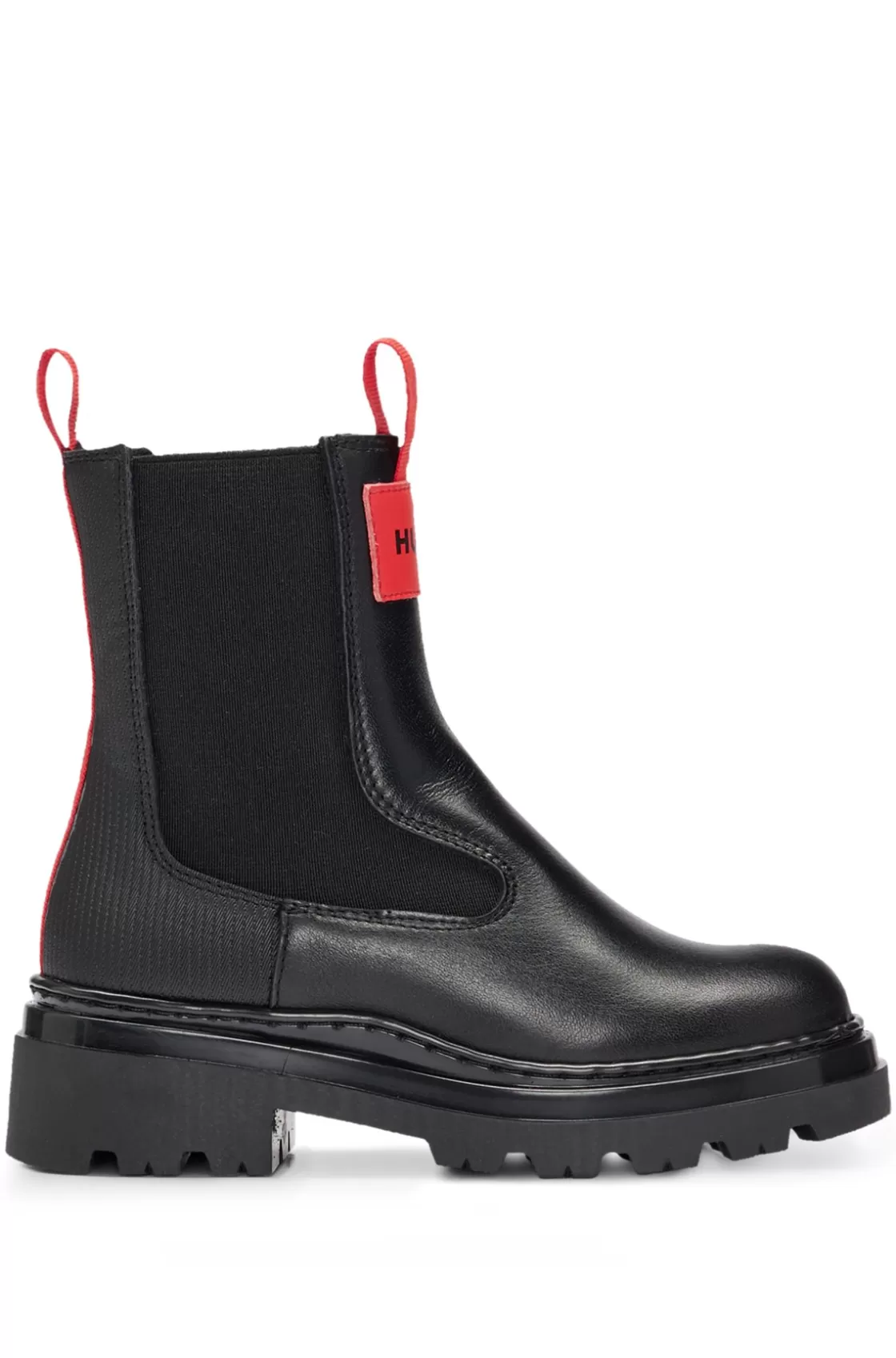HUGO BOSS Kids' Chelsea Boots In Leather With Red Logo Badge Black Flash Sale