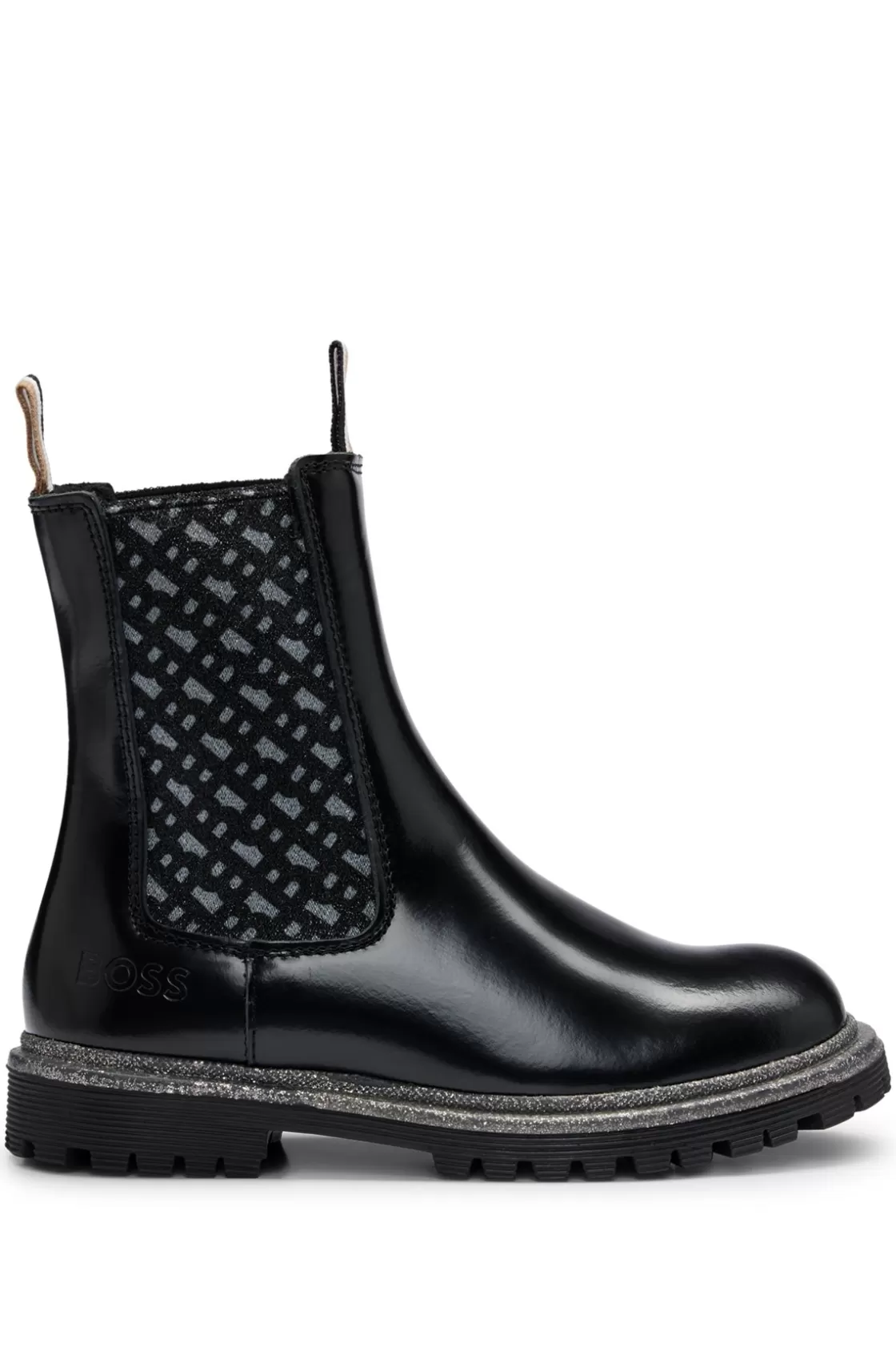 HUGO BOSS Kids' Chelsea Boots In Patent Leather With Monogram Panels Black Cheap