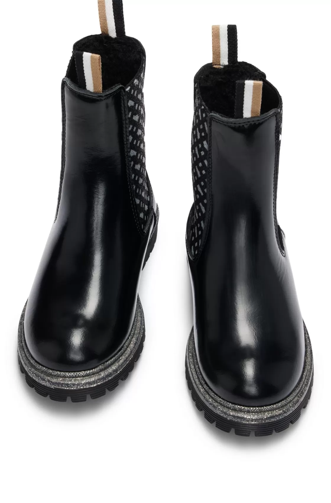 HUGO BOSS Kids' Chelsea Boots In Patent Leather With Monogram Panels Black Cheap