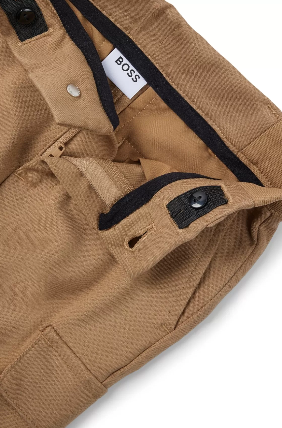 HUGO BOSS Kids' Chino-fit Cargo Trousers In Stretch Piqué Fabric Brown Fashion